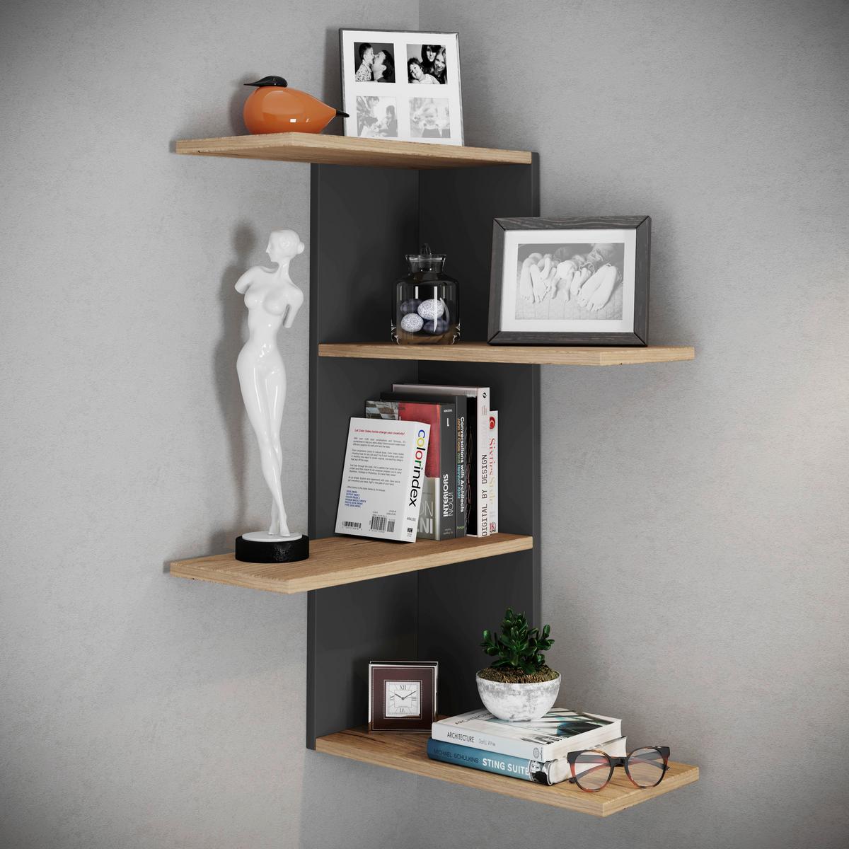 Eckregal BALOS Schwarz ca. 45x77x45cm - Honigeiche/Schwarz, LIFESTYLE, Holzwerkstoff (45/77/45cm) - MID.YOU