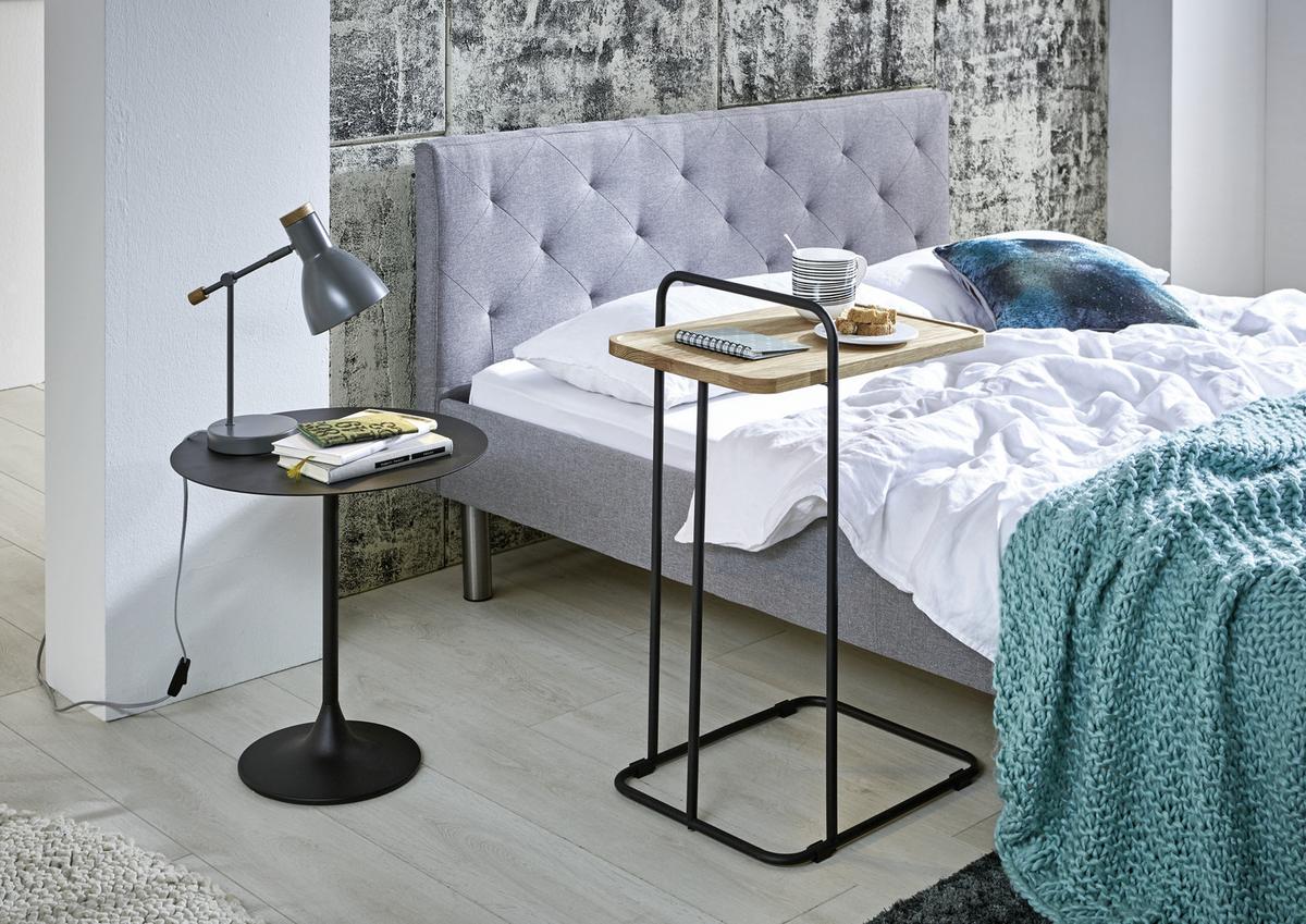 STOLIK BOCZNY RUWER - kolor dębowy/czarny, Trend, metal/drewno (49/35/73cm)