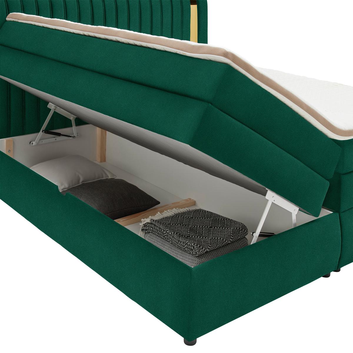 Boxspring Krevet Minola Gold Exkluziv - tamno zelena/crna, Konvencionalno, tekstil/plastika (180/200cm) - Premium Living