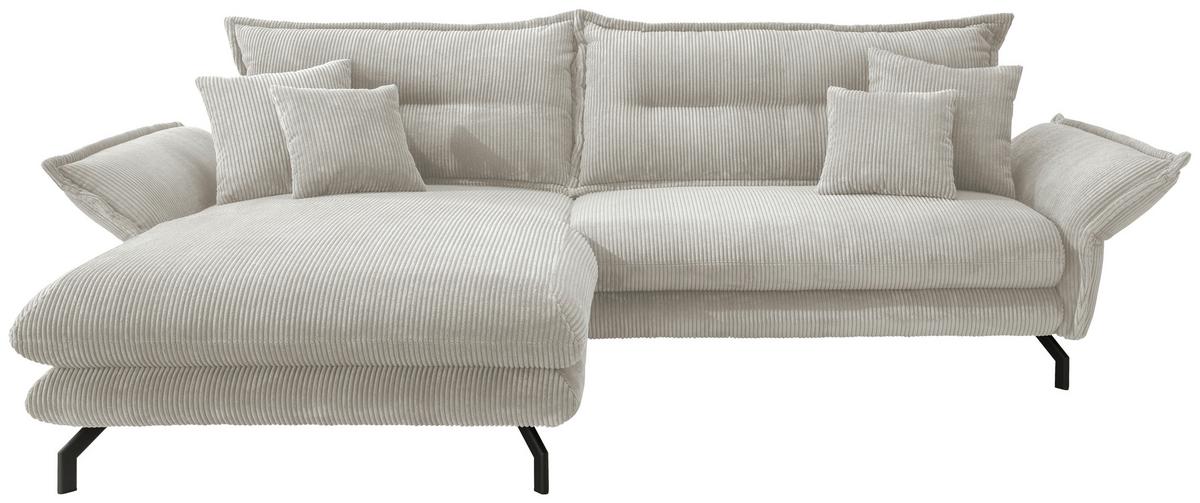 Wohnlandschaft Lava Silberfarben Cord - Silberfarben/Schwarz, MODERN, Textil/Metall (180/255cm) - Livetastic