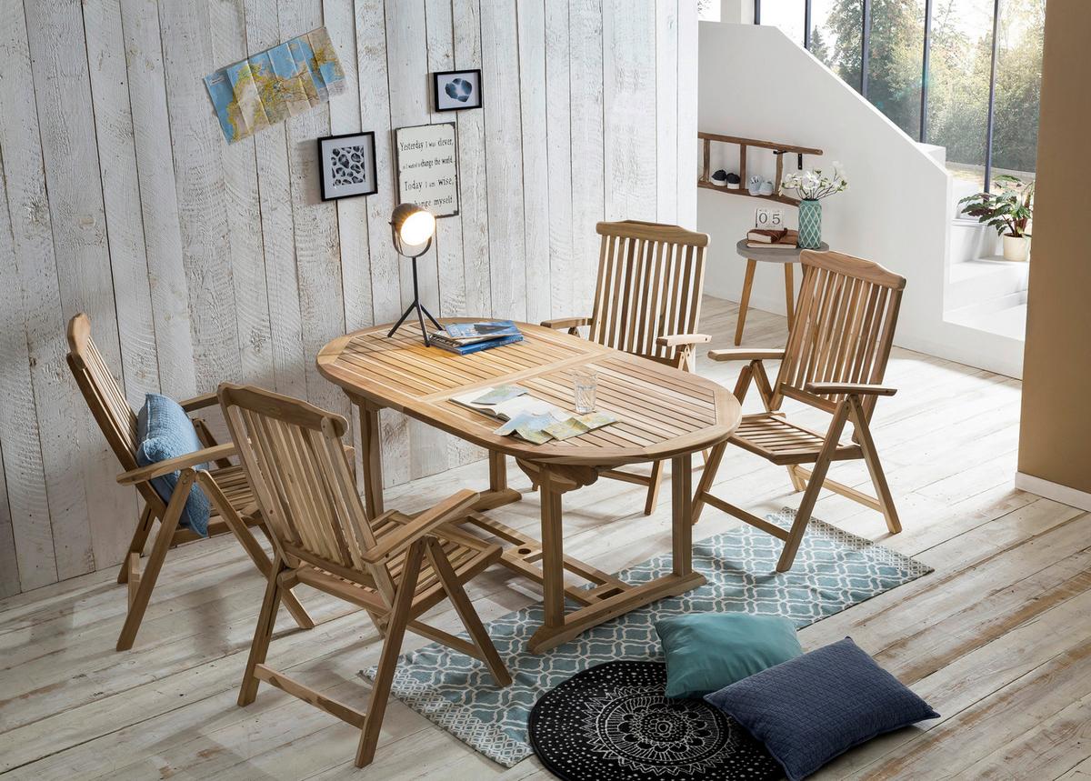 Gartentischgruppe 5-tlg. Naturfarben Teakholz - Naturfarben, Natur, Holz - Gardenson
