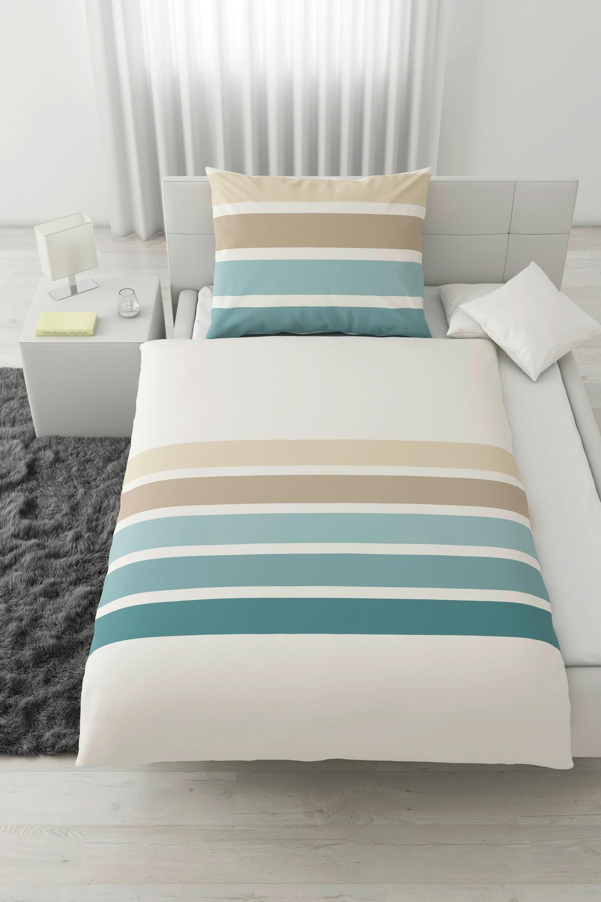 BETTWÄSCHESET SILKE - Blau/Beige, Modern, Textil (160/210cm) - Modern Living