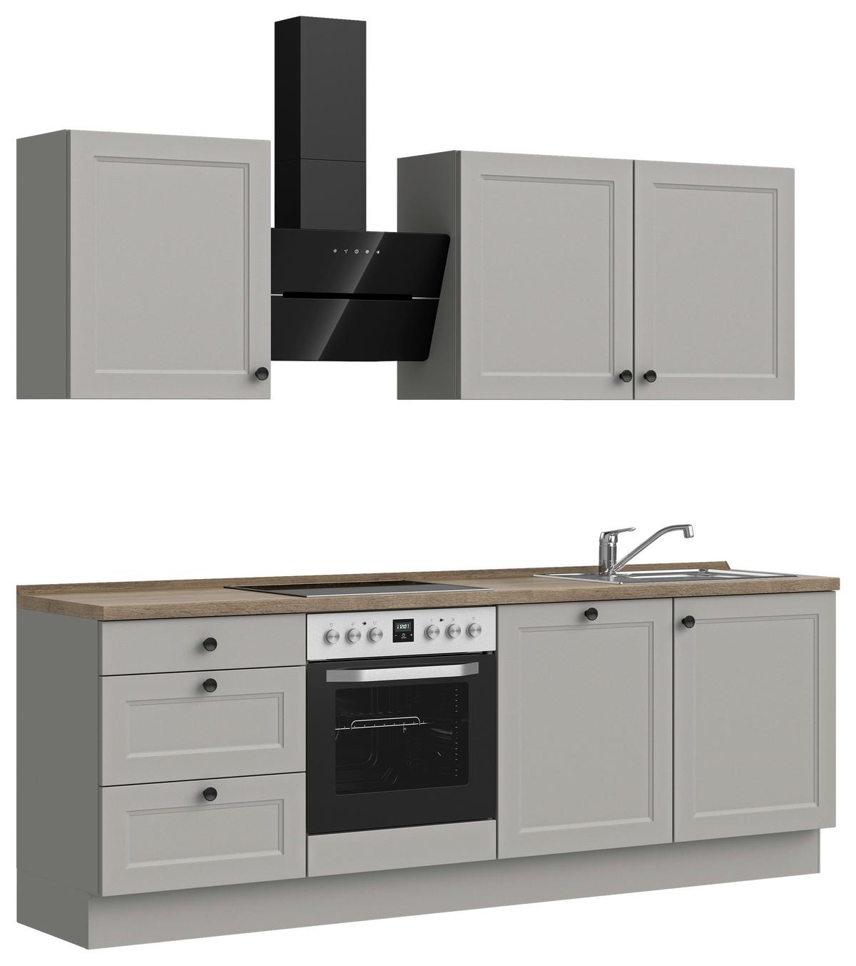 Küchenblock Cascada High m. Geräten Grau - Eiche dunkel/Schwarz, MODERN, Holzwerkstoff/Metall (240cm) - Nobilia