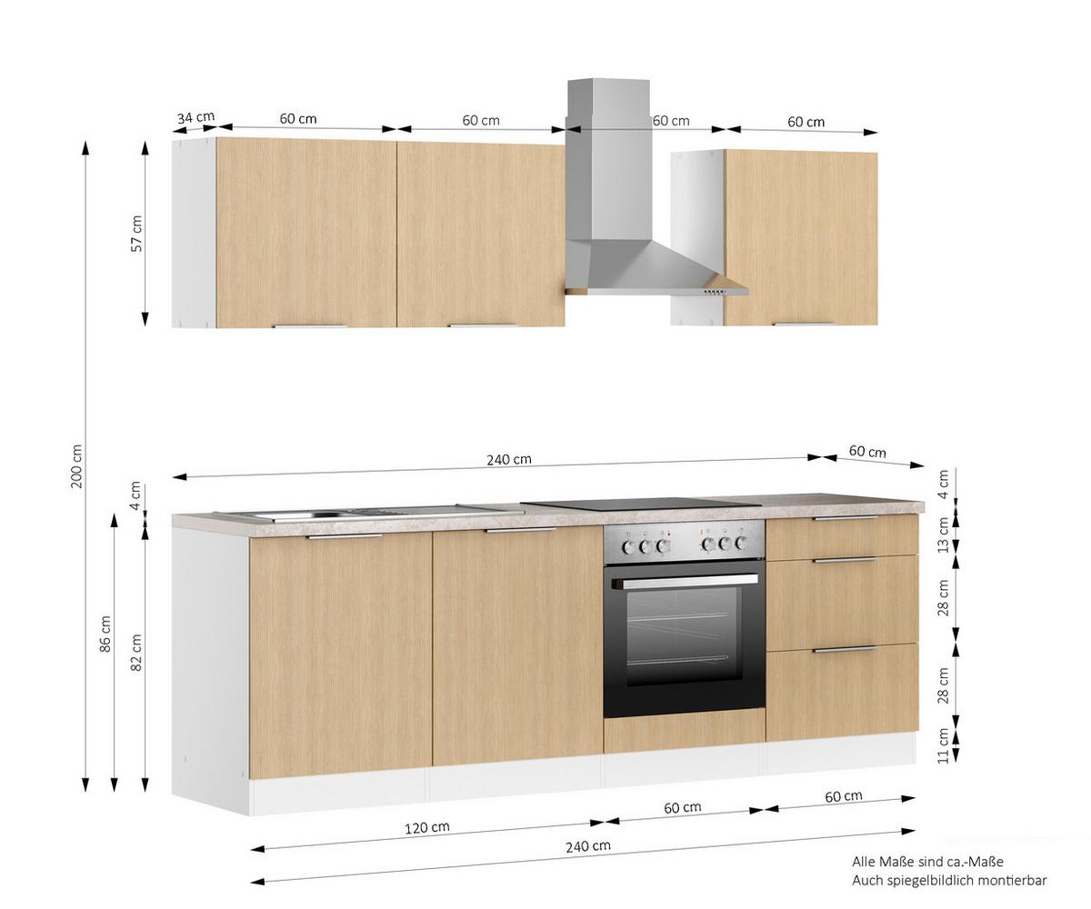 Küchenblock Glasgow m. Geräten Eichefarben/Weiß - Eichefarben/Beige, LIFESTYLE, Holzwerkstoff/Metall (240cm) - Held