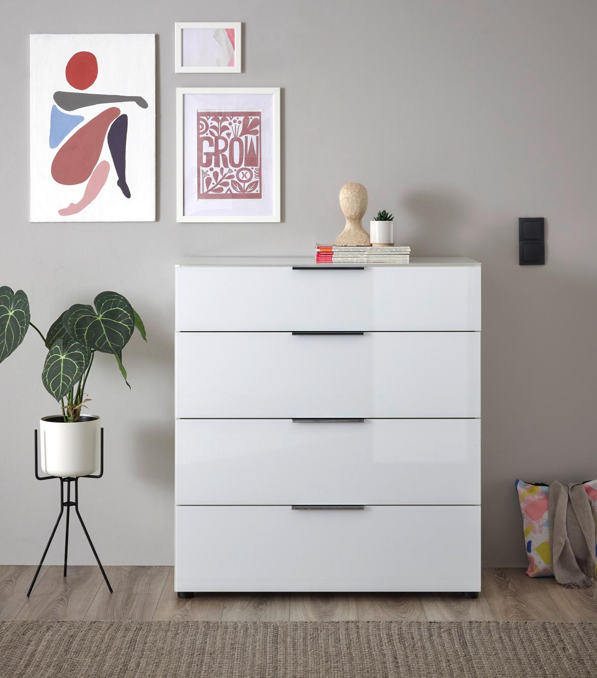 Kommode Siena Weiss - Chromfarben/Weiss, Modern, Glas/Holzwerkstoff (90/99/40cm) - Mömax