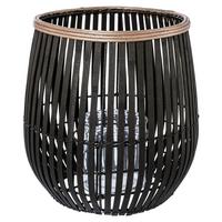 Windlicht Amoel II -PAZ- aus Bambus - Sandfarben/Schwarz, Design, Naturmaterialien (25cm)