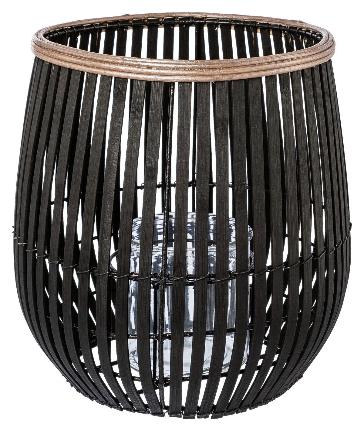 Windlicht Amoel II -PAZ- aus Bambus - Sandfarben/Schwarz, Design, Naturmaterialien (25cm)