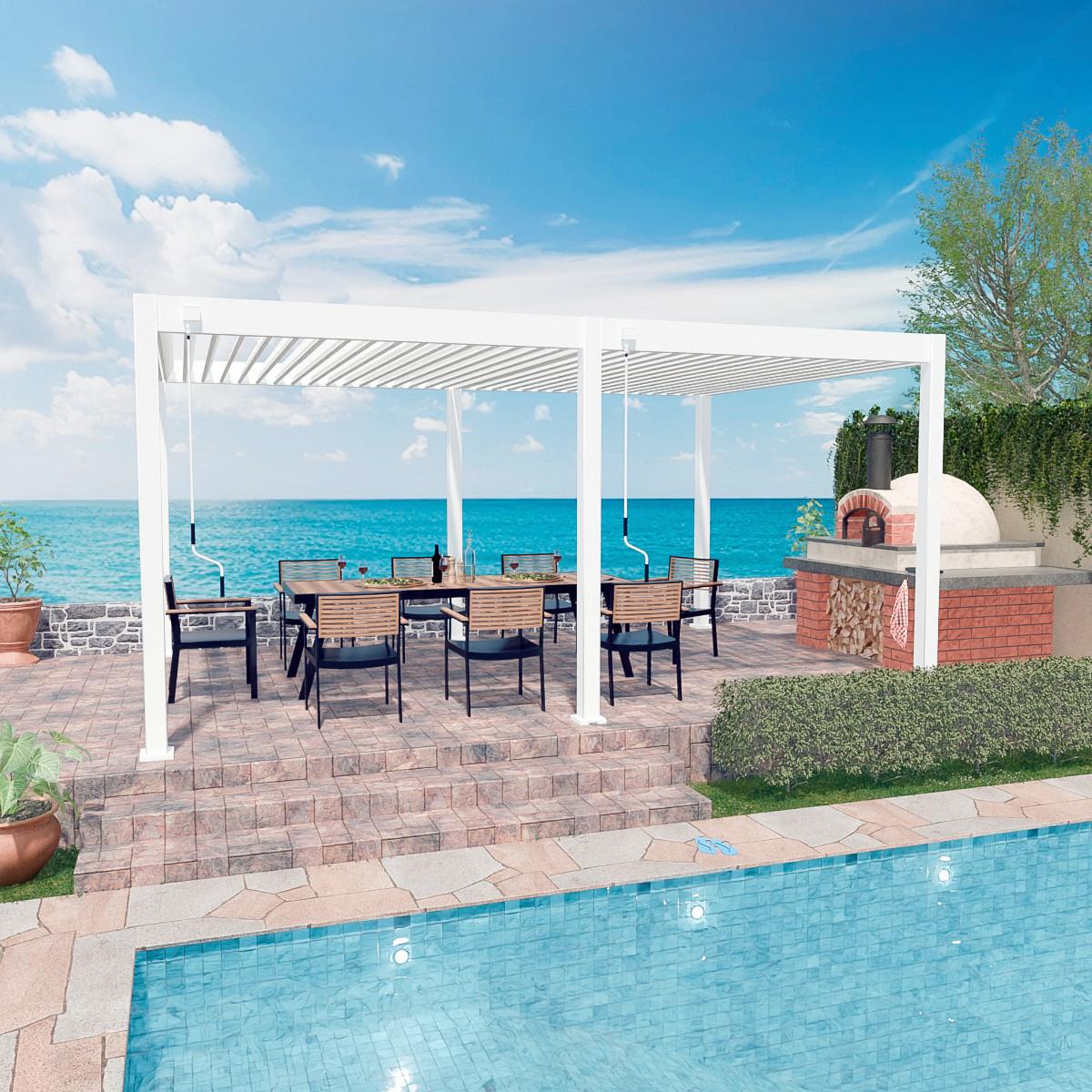 Pergola Superior, Bela, 3x6m - bela/visoki sijaj, Basics, kovina (300/255/600cm) - Gardenson