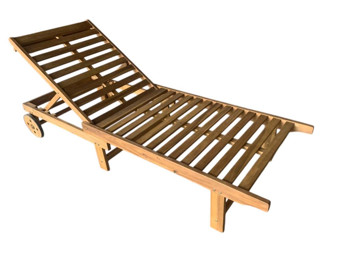 LEŻAK OGRODOWY TENERIFFA - kolor akacjowy/szary, Basics, drewno/tkanina (186/32/70cm) - Ambia Garden