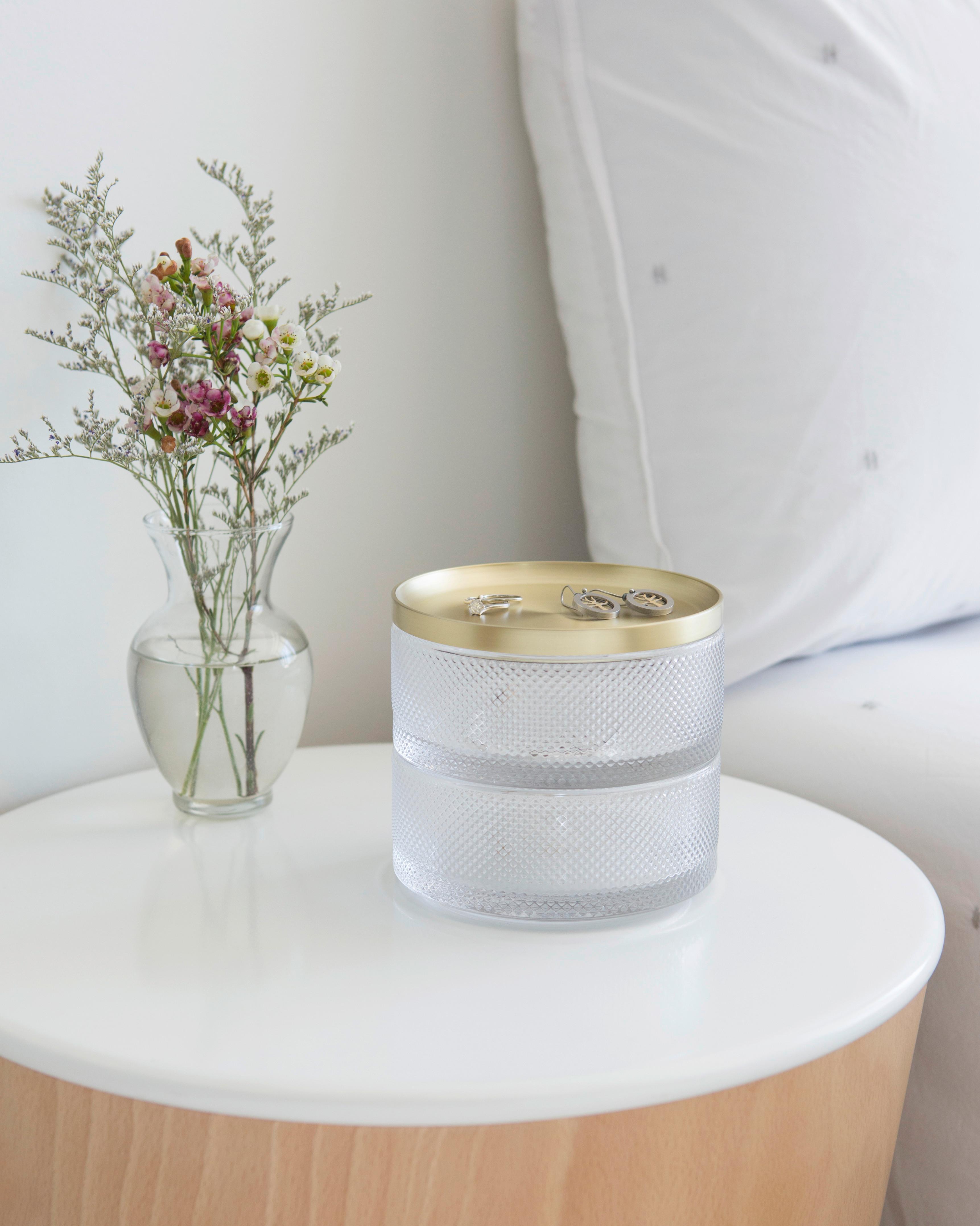 Schmuckbox Sina aus Glas Ø ca. 12,7cm - Klar/Messingfarben, Glas/Metall (12,7/11,13cm) - Premium Living