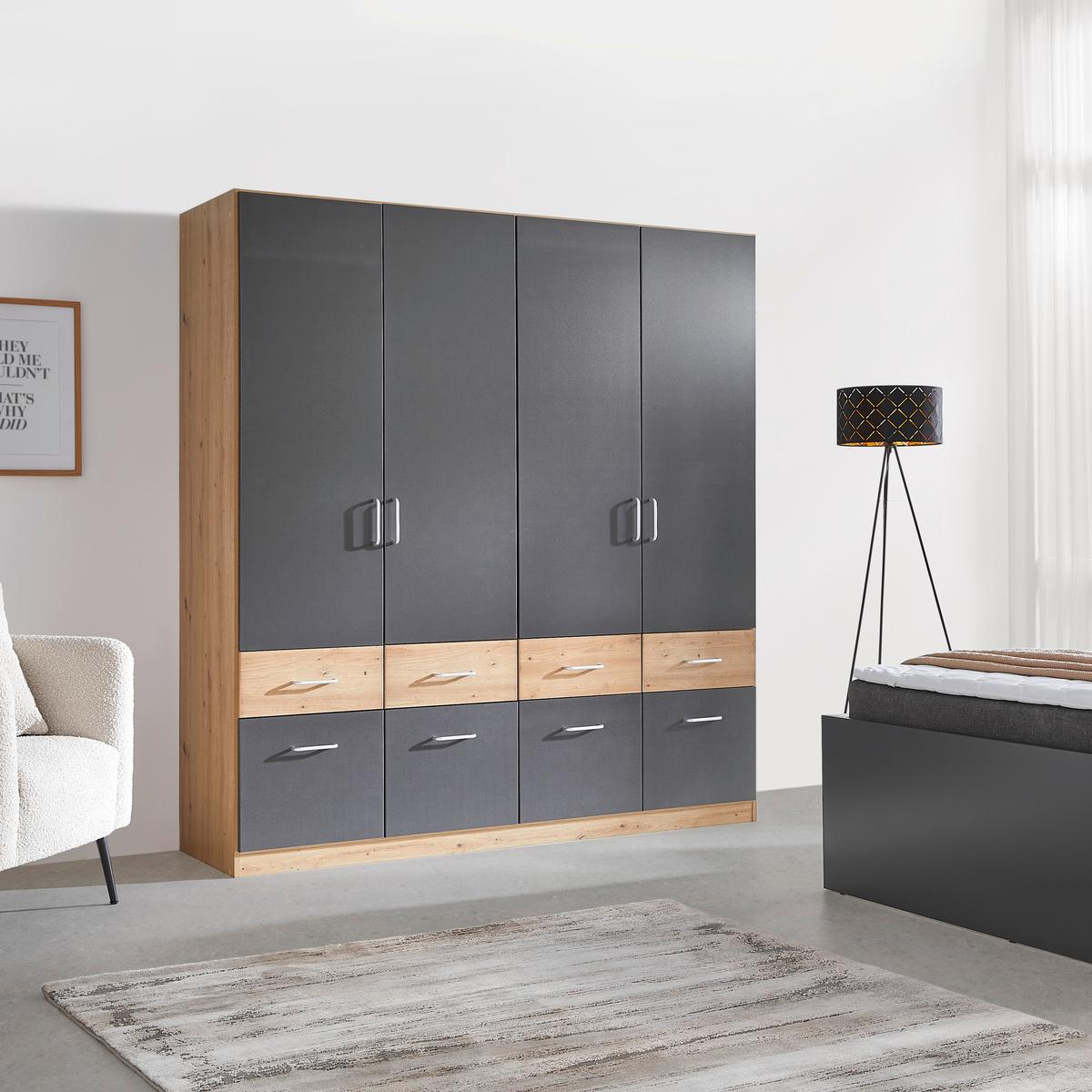 Drehtürenschrank Aalen-Extra in Grau/Eiche Artisan - Alufarben/Eiche Artisan, Holzwerkstoff/Kunststoff (181/197/54cm) - Mömax