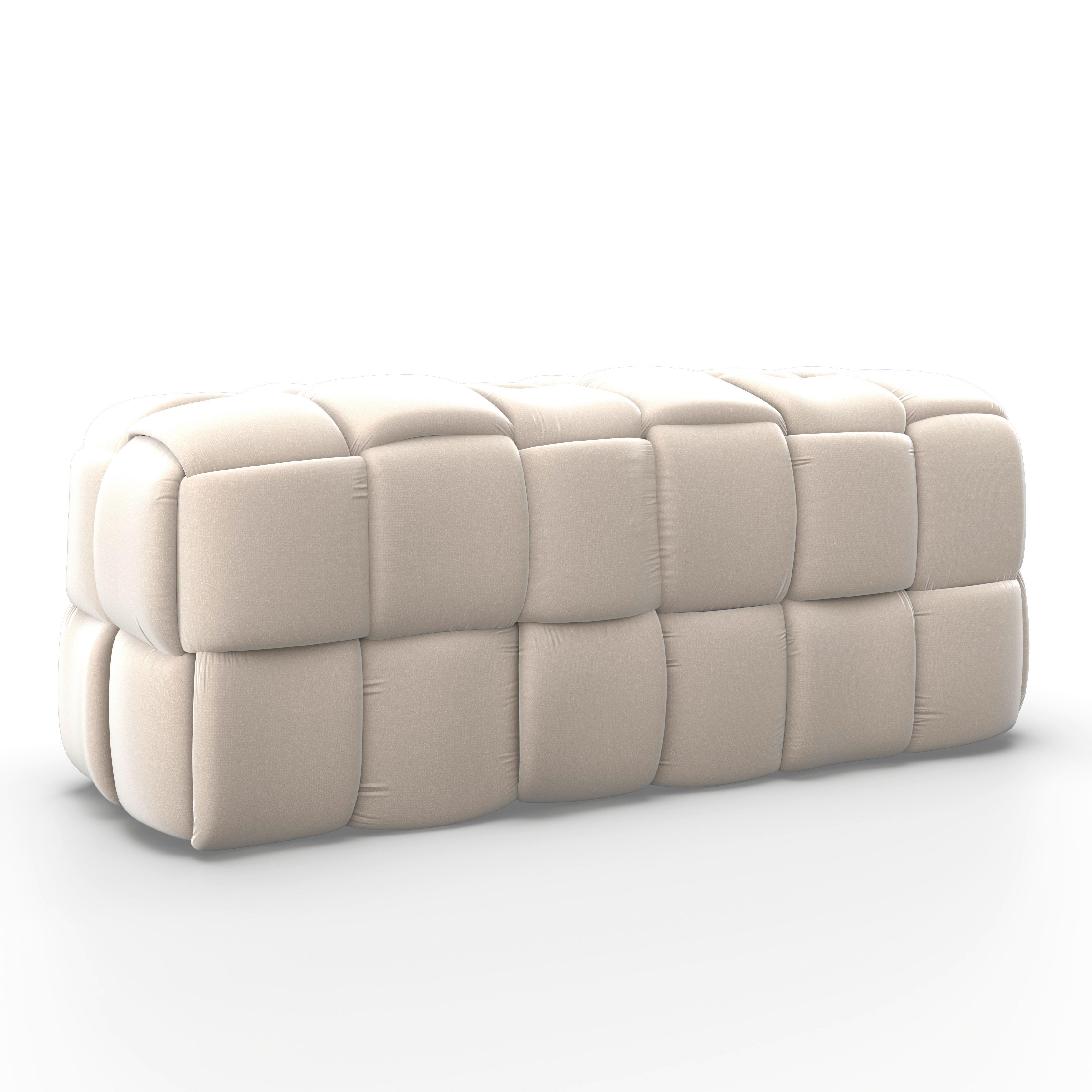 Hockerbank Ella Beige Samt Gepolstert - Beige/Schwarz, MODERN, Holz/Kunststoff (118/47/47cm) - Bessagi Home