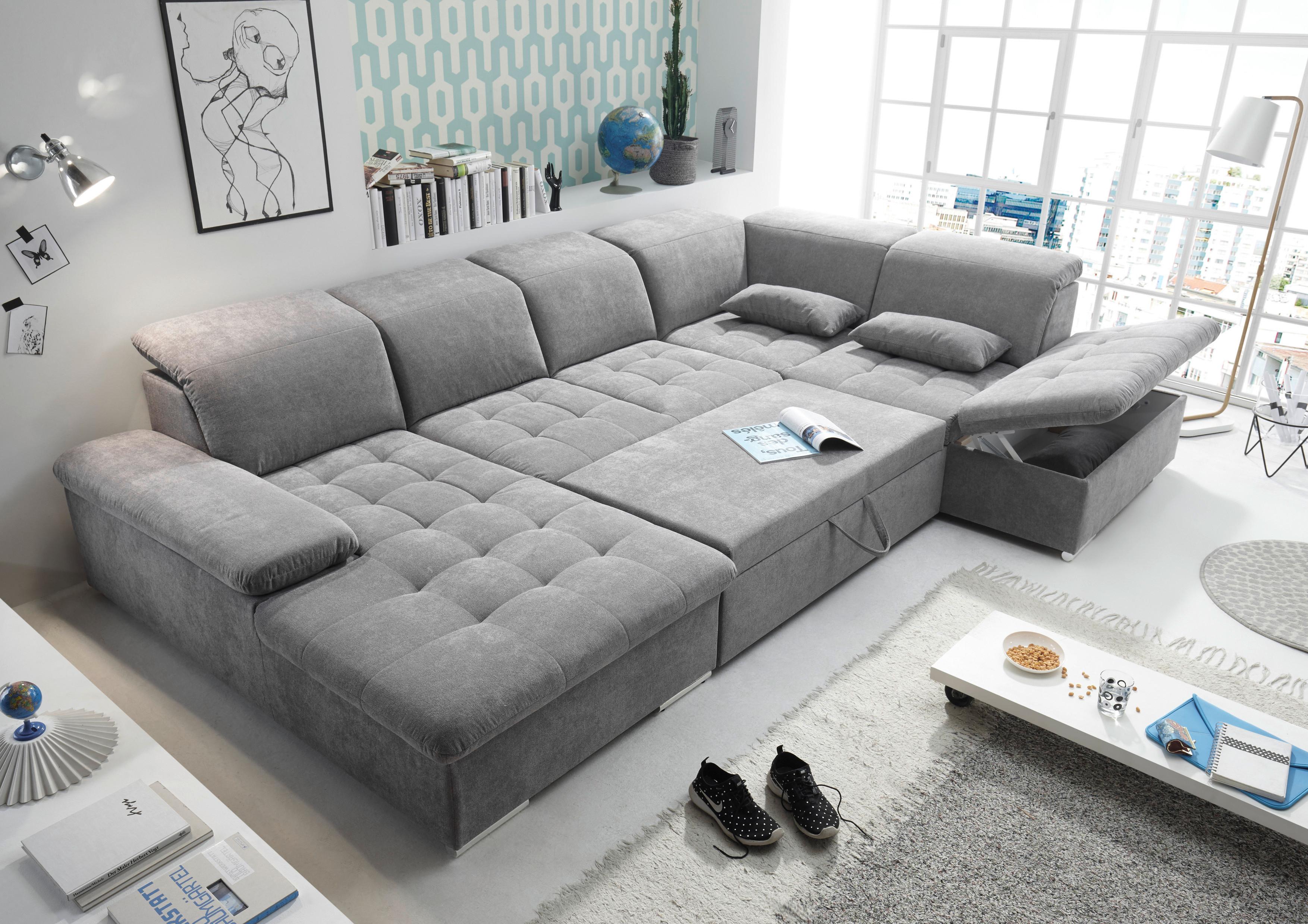 Wohnlandschaft Wayne U inkl. Kissen Grau - Dunkelgrau/Silberfarben, KONVENTIONELL, Kunststoff/Textil (188/340/240cm) - MID.YOU