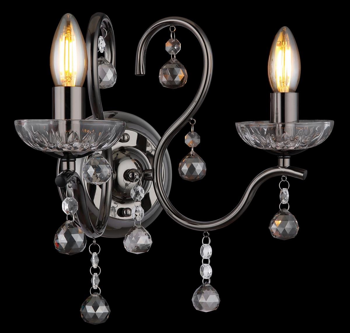 Wandleuchte Camila Klar/Schwarzchrom - Klar/Schwarzchrom, KONVENTIONELL, Glas/Metall (33/21,7/33cm) - Globo