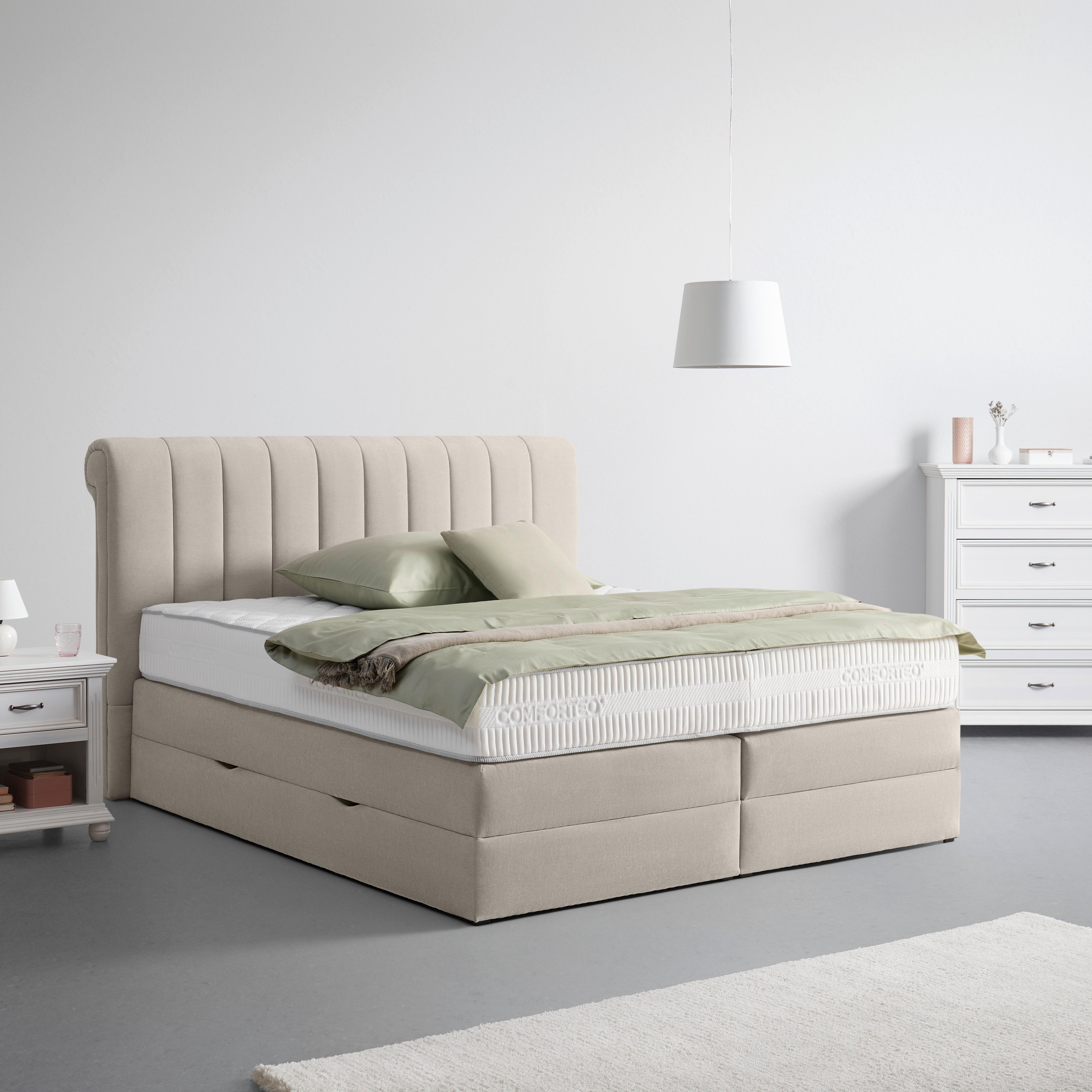 Boxspringbett Belano Beige ca. 200x200cm - Beige, KONVENTIONELL, Holz/Holzwerkstoff (200/200cm) - Premium Living