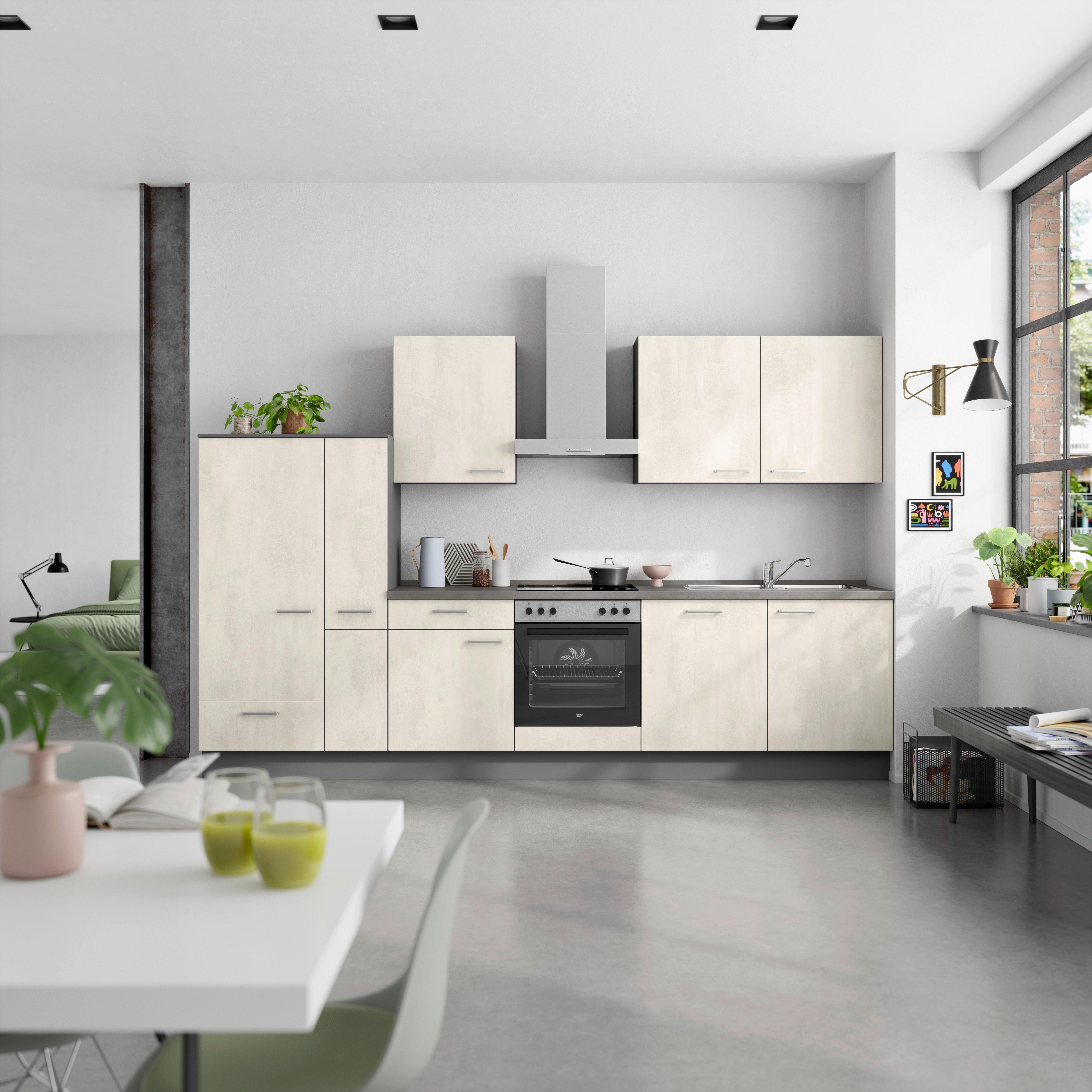 Küchenblock Riva Low m. Geräten Weiß - Schieferfarben/Edelstahlfarben, MODERN, Holzwerkstoff/Metall (330cm) - Nobilia