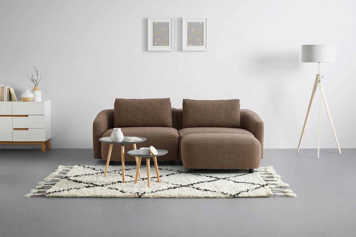 Wohnlandschaft Tiva Naturfarben - Schwarz/Braun, Modern, Holz/Textil (220/70/95cm) - Mömax