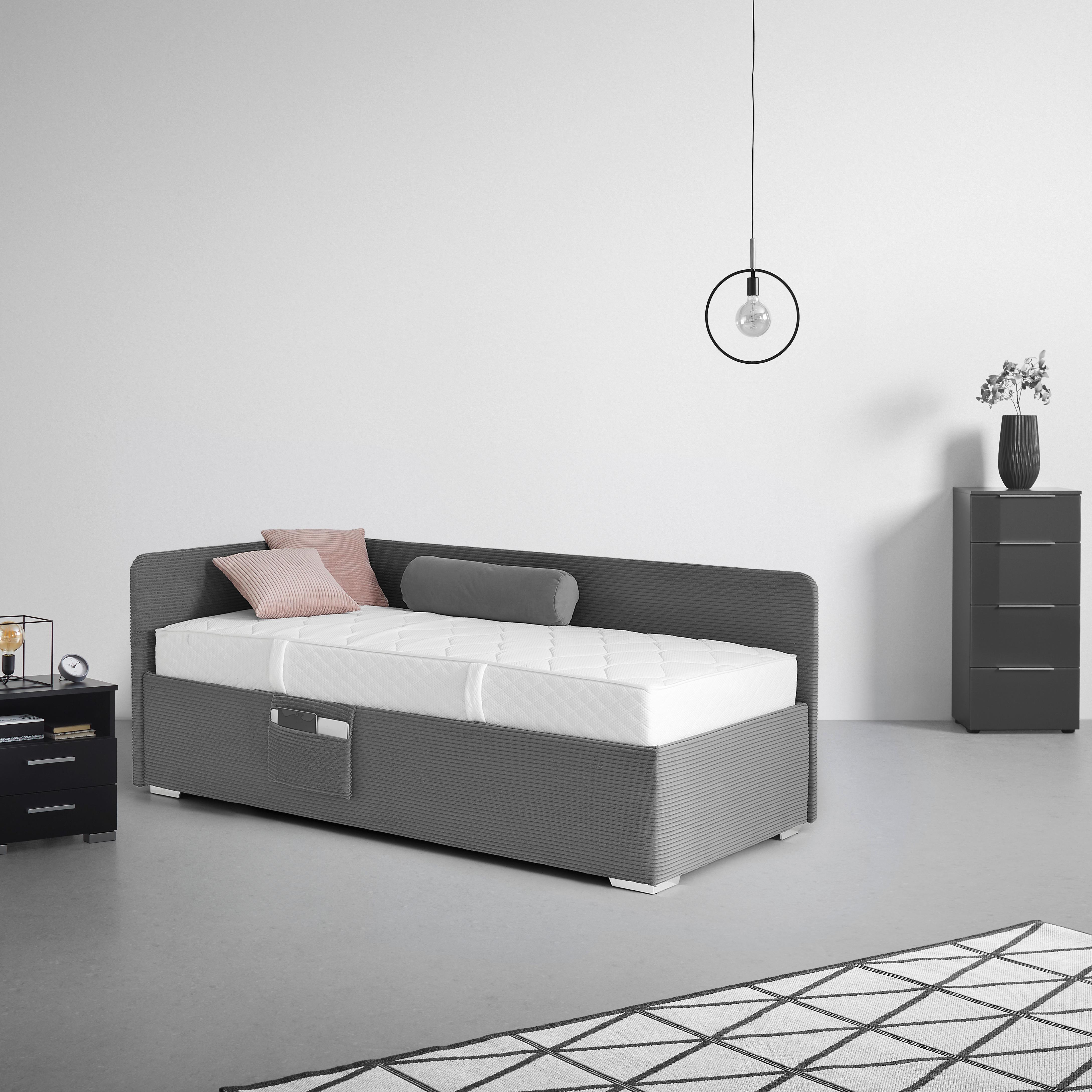 Bett Remi Grau ca. 90x200cm - Chromfarben/Naturfarben, KONVENTIONELL, Holz/Kunststoff (90/200cm) - Mömax