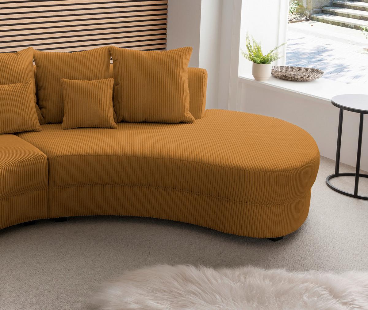 Wohnlandschaft Limoncello goldfarben Cord - Goldfarben/Schwarz, Design, Kunststoff/Textil (300/160cm) - Livetastic