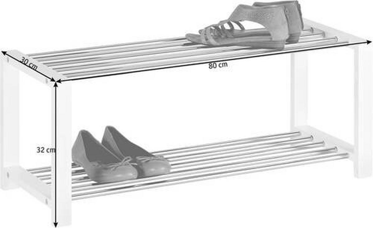 REGAŁ NA BUTY MARIELLA - biały/kolor chromowy, Design, materiał drewnopochodny/metal (80/32/30cm) - Carryhome