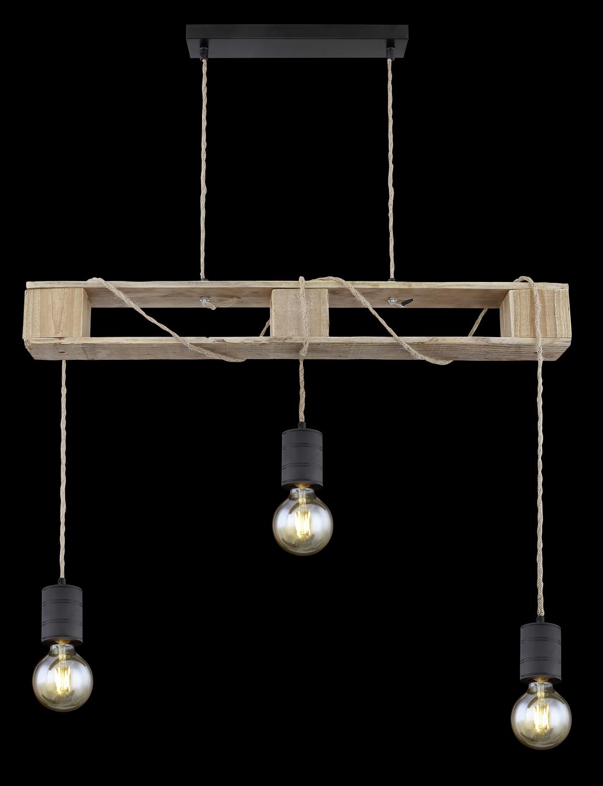 Hängeleuchte Joelle max. 60 Watt - Schwarz/Braun, Natur, Naturmaterialien/Holz (83/10/120cm) - Globo