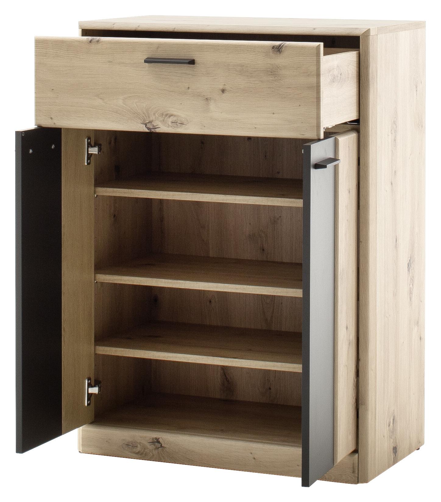 Schuhschrank in Grau/Eichefarben - Eichefarben/Anthrazit, MODERN, Holzwerkstoff/Metall (69/96/39cm) - Premium Living