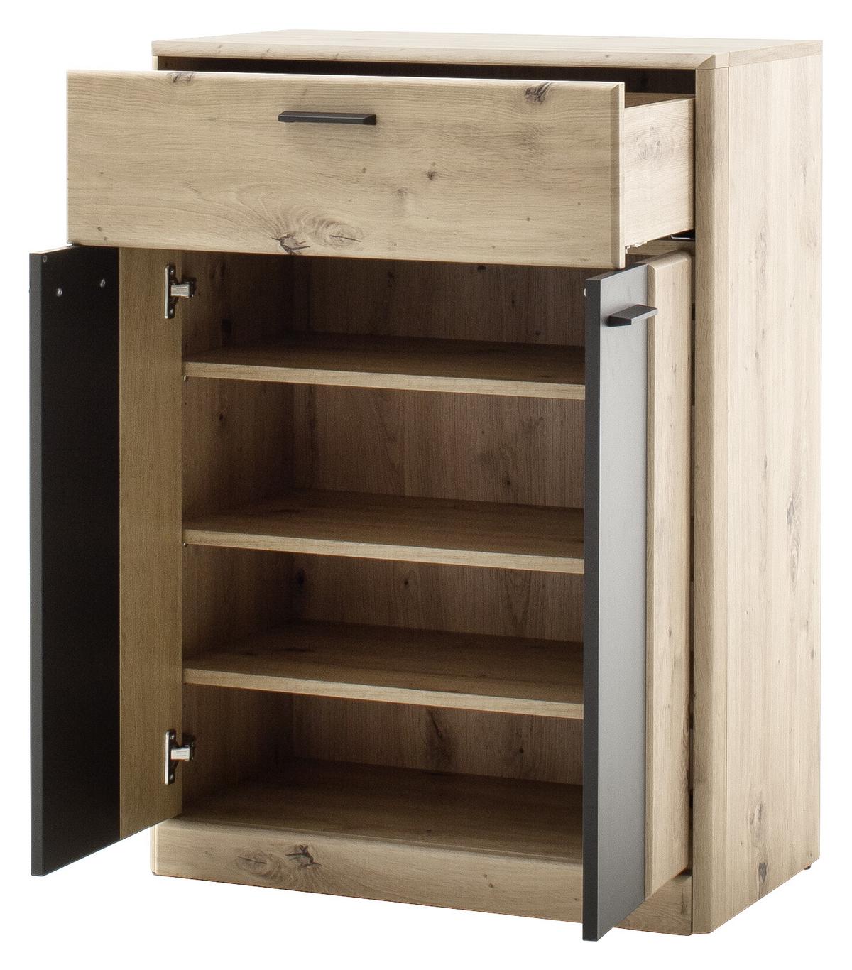 Schuhschrank in Grau/Eichefarben - Eichefarben/Anthrazit, MODERN, Holzwerkstoff/Metall (69/96/39cm) - Premium Living
