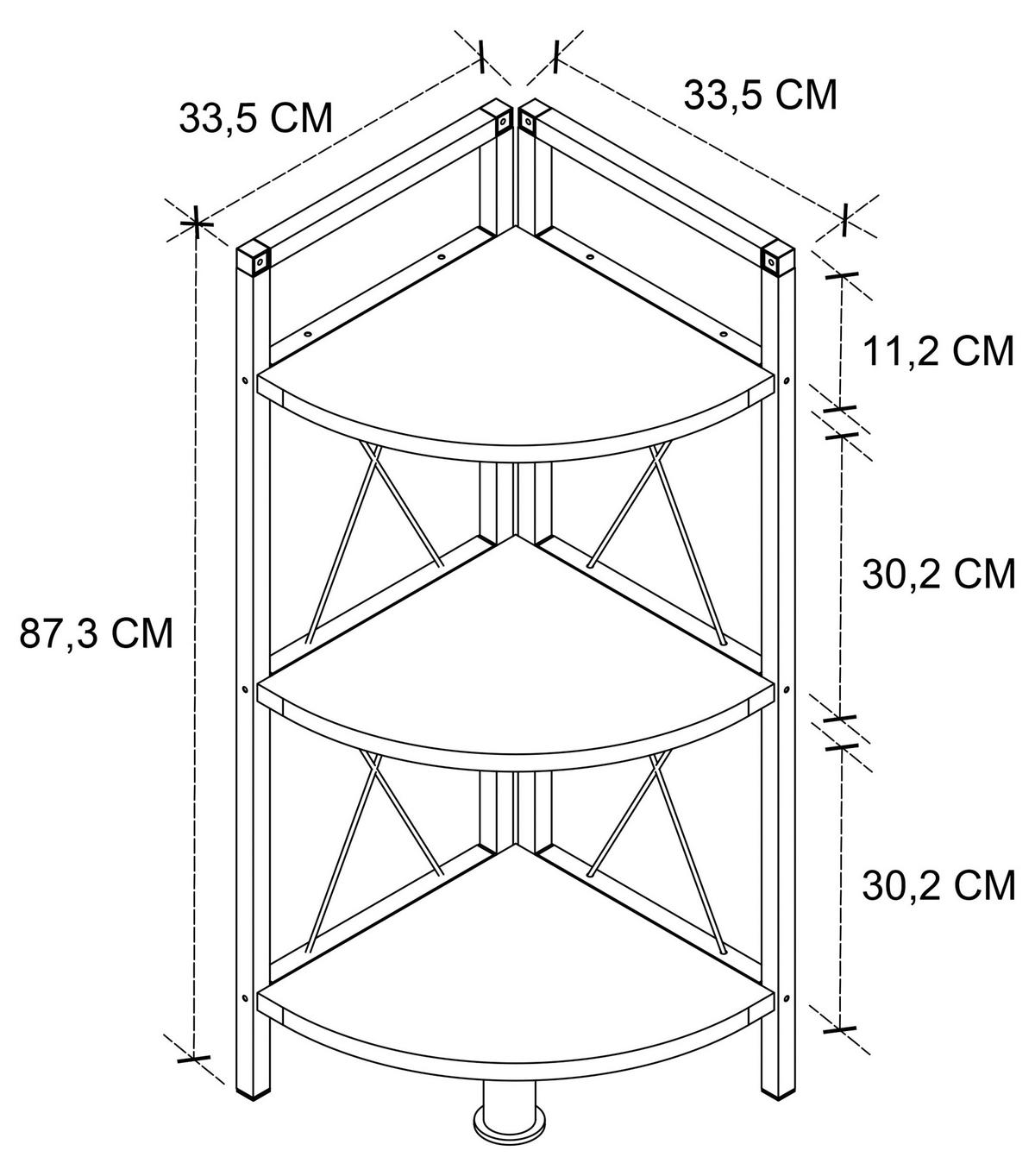 Kotni Regal Insasi 2, Barva Hrasta, Črna - črna/medeni hrast, Design, kovina/leseni material (34/87/34cm) - MID.YOU
