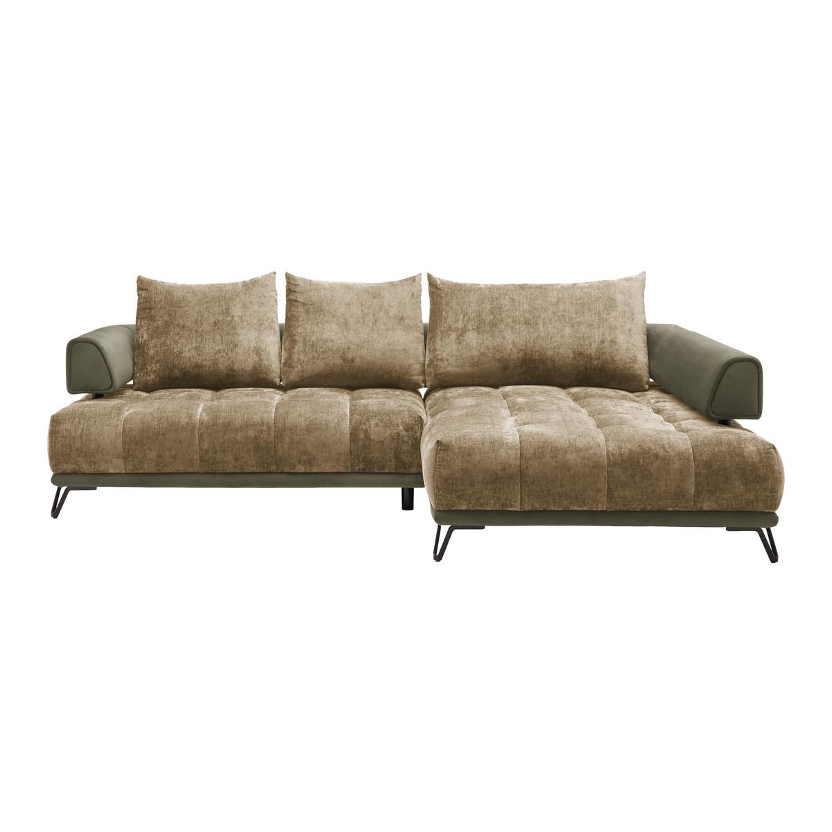 Ecksofa Morgan Olivgrün - Schwarz/Olivgrün, Modern, Textil/Metall (262/67-87/184cm) - Mömax