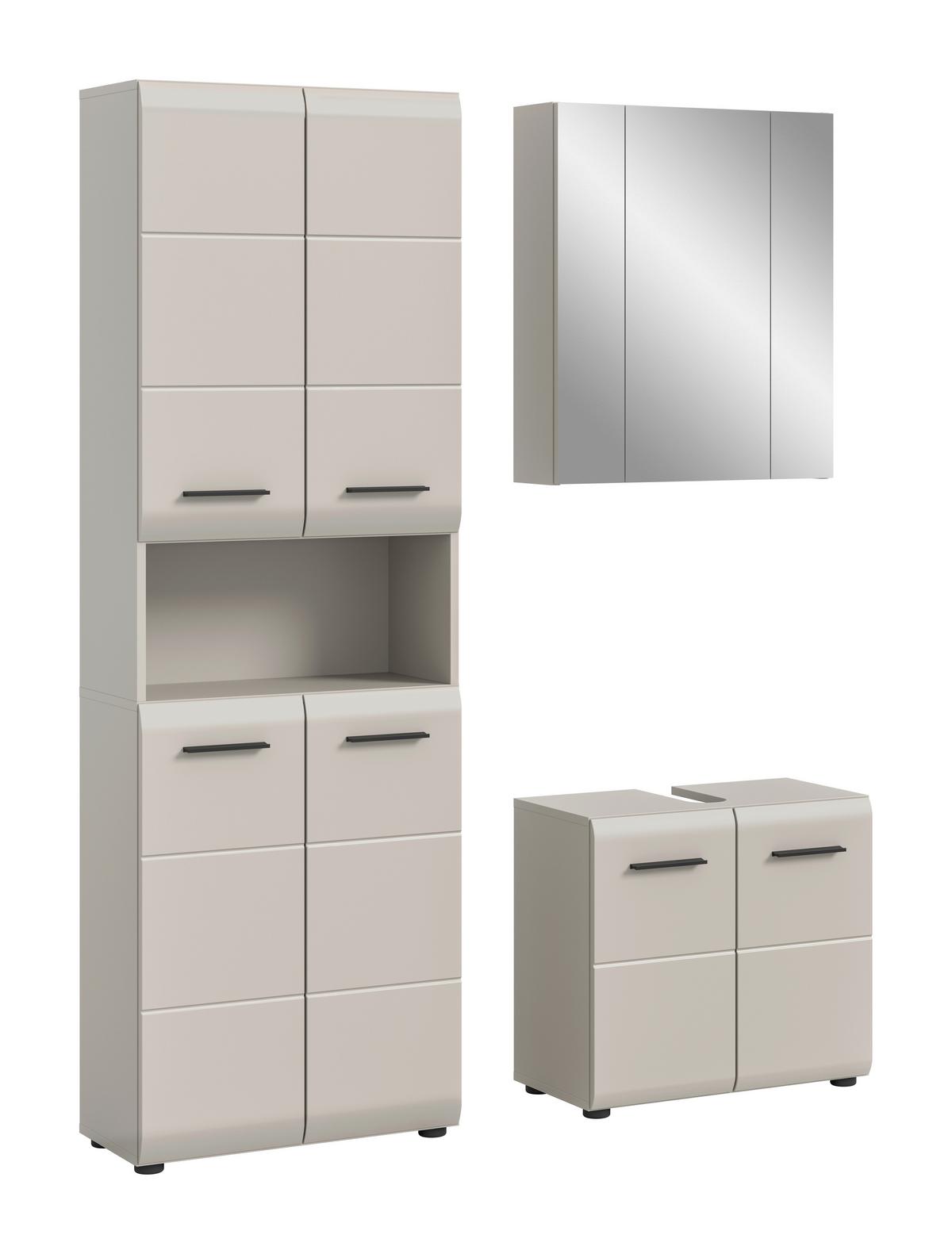 Badezimmer Ice Kaschmir 3-teilig - Kaschmir/Schwarz, Trend, Glas/Holzwerkstoff (120cm) - MID.YOU