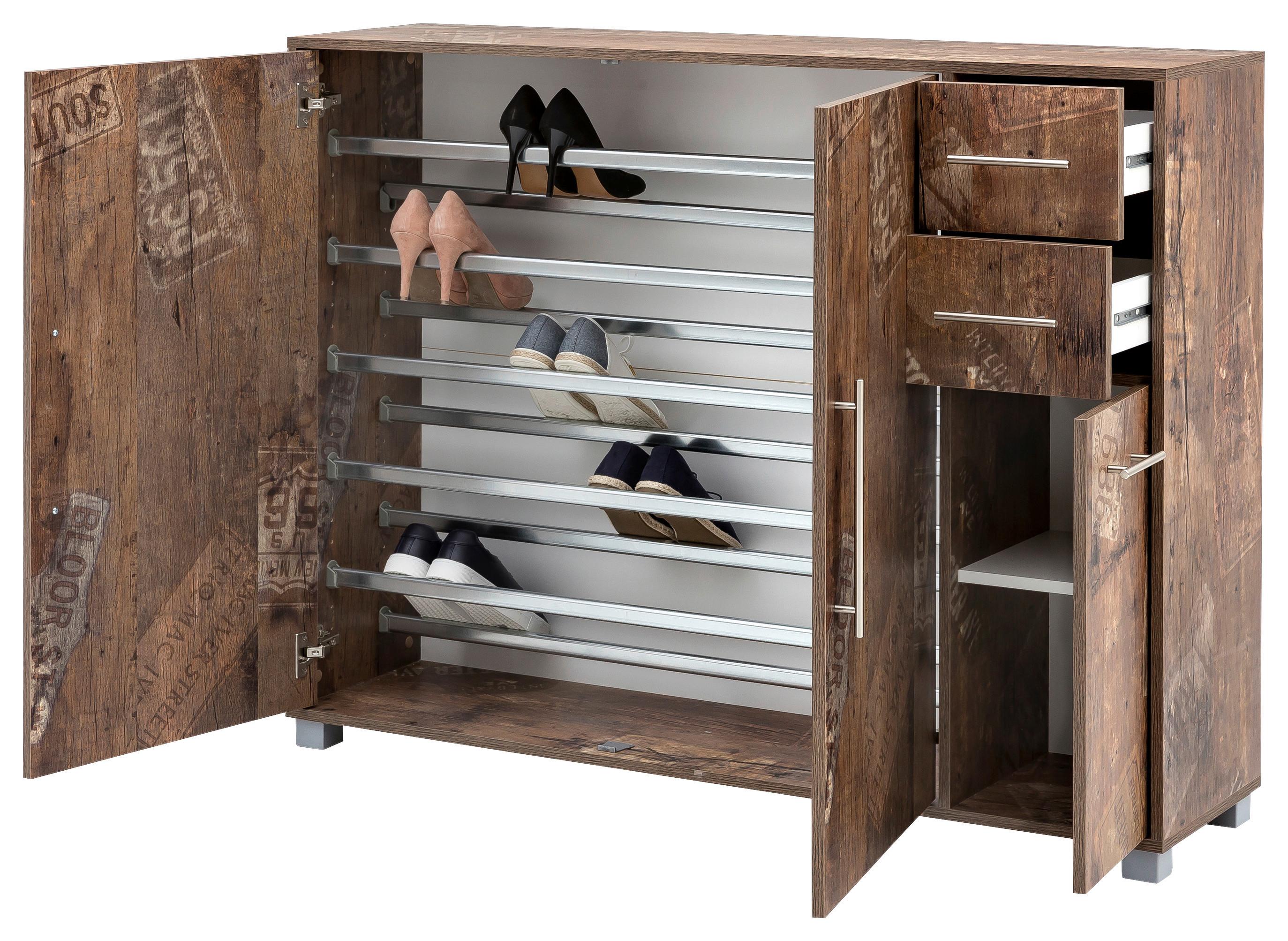 Schuhschrank "Pisa" , eiche - Eichefarben/Silberfarben, Basics, Holzwerkstoff/Kunststoff (132/104,6/33,1cm) - MID.YOU