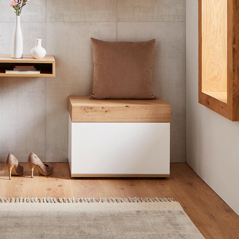 Schuhkipper Cara Weiß/Eichefarben MDF - Eichefarben/Weiß, MODERN (60/45/40cm) - Bessagi Home