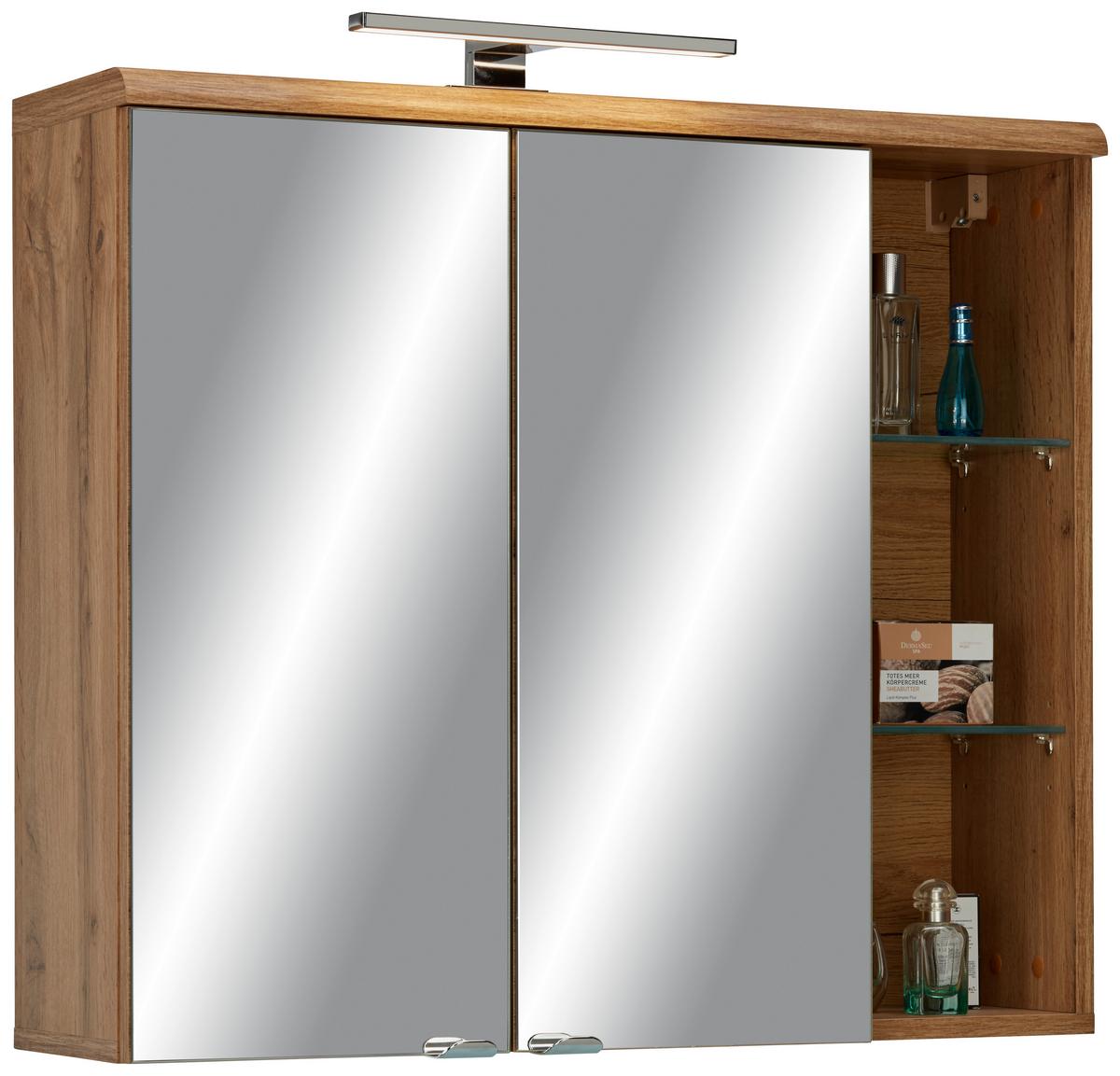 Spiegelschrank Eichefarben - Chromfarben/Eichefarben, Modern, Glas/Holzwerkstoff (80/70/23cm) - Premium Living