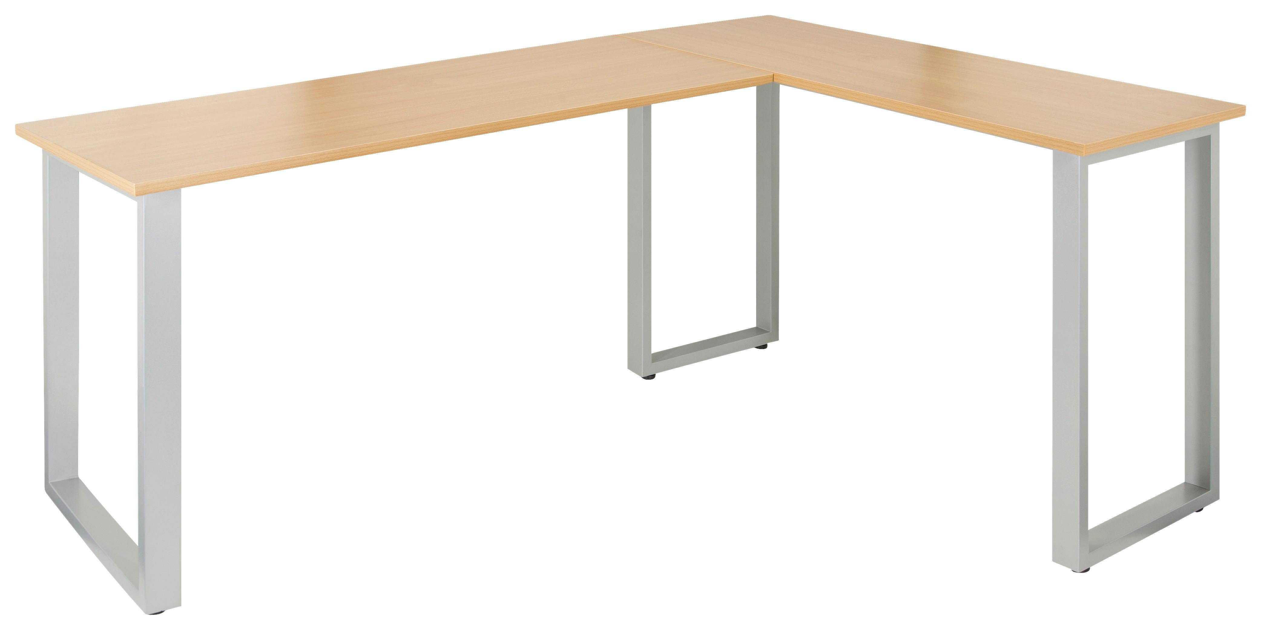 Kotna Pisalna Miza Workspace Basic I, Srebrna, Barva Hrasta - srebrne barve/barve bukve, Basics, kovina/leseni material (165/120/75cm) - MID.YOU