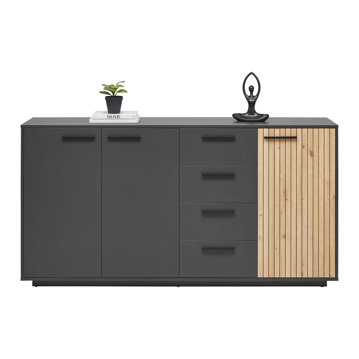 Sideboard Lukas Anthrazit/Schwarz/Eichefarben - Anthrazit/Schwarz, MODERN, Holzwerkstoff/Kunststoff (183,6/95,4/40,2cm) - Mömax