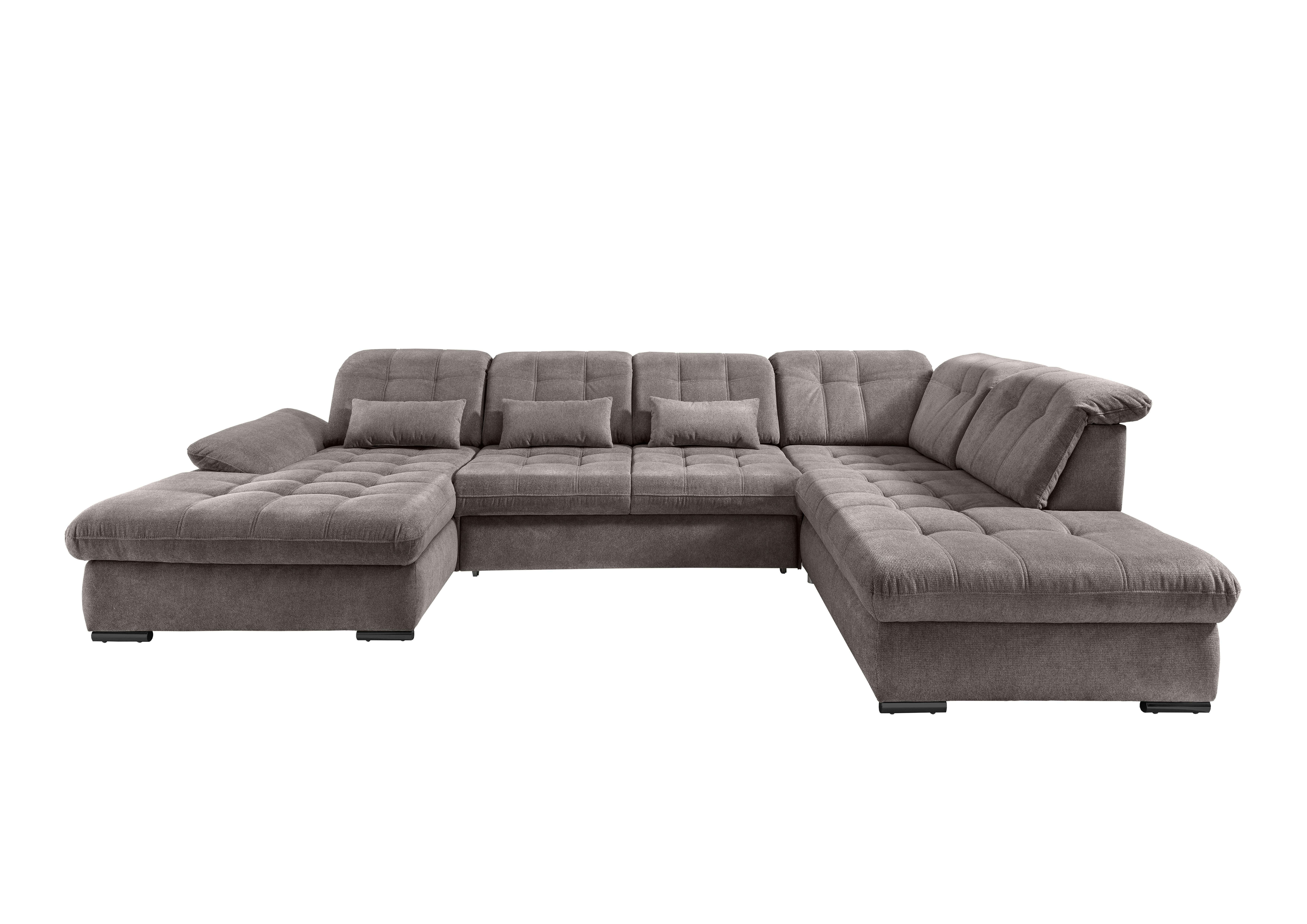 Wohnlandschaft Rigatti Grau- Braun Chenille mit Bettkasten - Graubraun/Schwarz, MODERN, Textil/Metall (184/387/252cm) - Livetastic