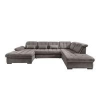 Wohnlandschaft Rigatti Grau- Braun Chenille mit Bettkasten - Graubraun/Schwarz, MODERN, Textil/Metall (184/387/252cm) - Livetastic