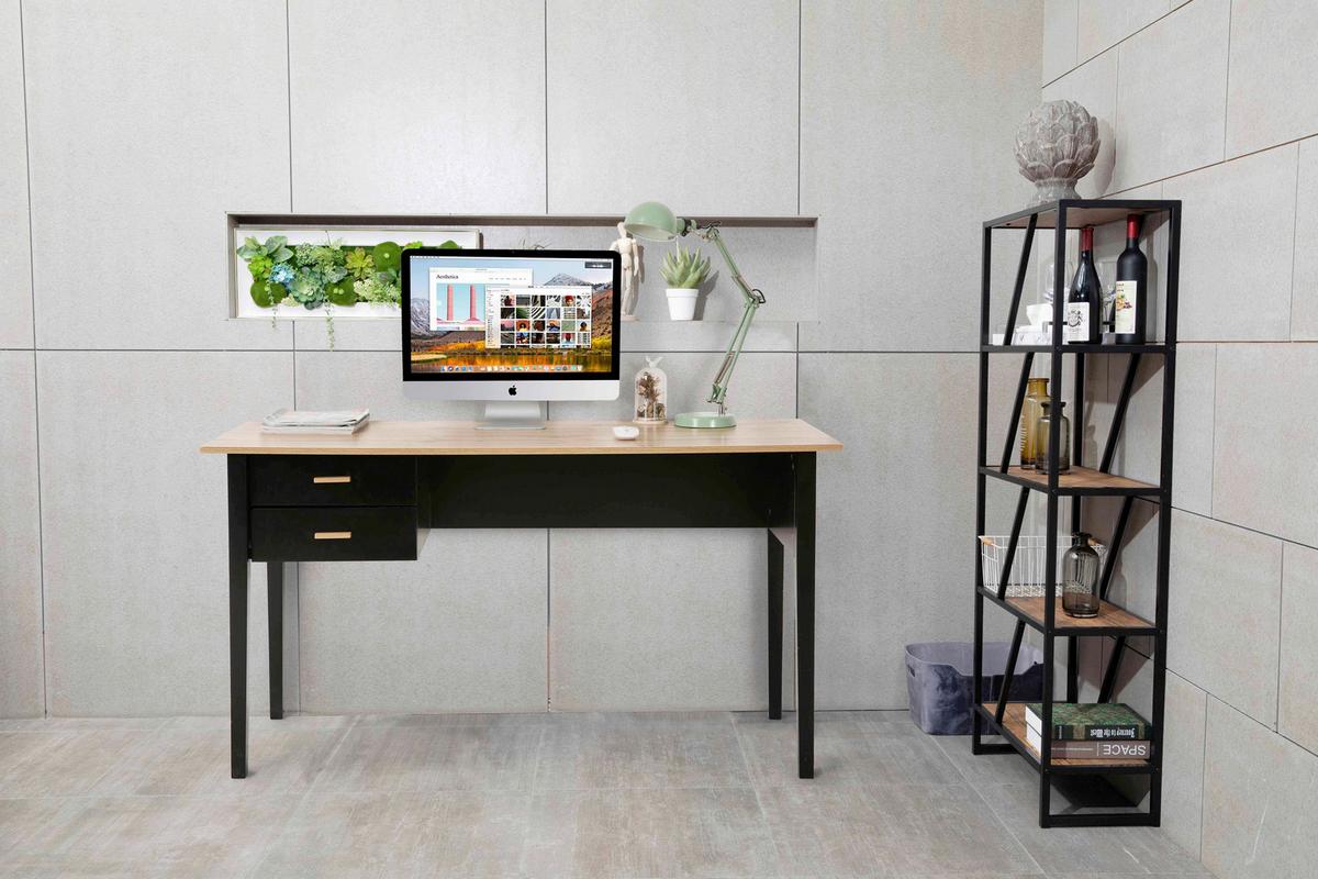 Schreibtisch mit 2 Schubladen Naturfarben/Schwarz - Schwarz/Naturfarben, Design, Holz/Holzwerkstoff (140/60/75cm) - Livetastic