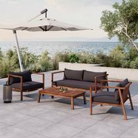 Loungegarnitur Pia Dunkelgrau Akazie/Outdoorstoff - Grau/Akaziefarben, MODERN, Holz/Textil (150/70/79cm) - Bessagi Garden