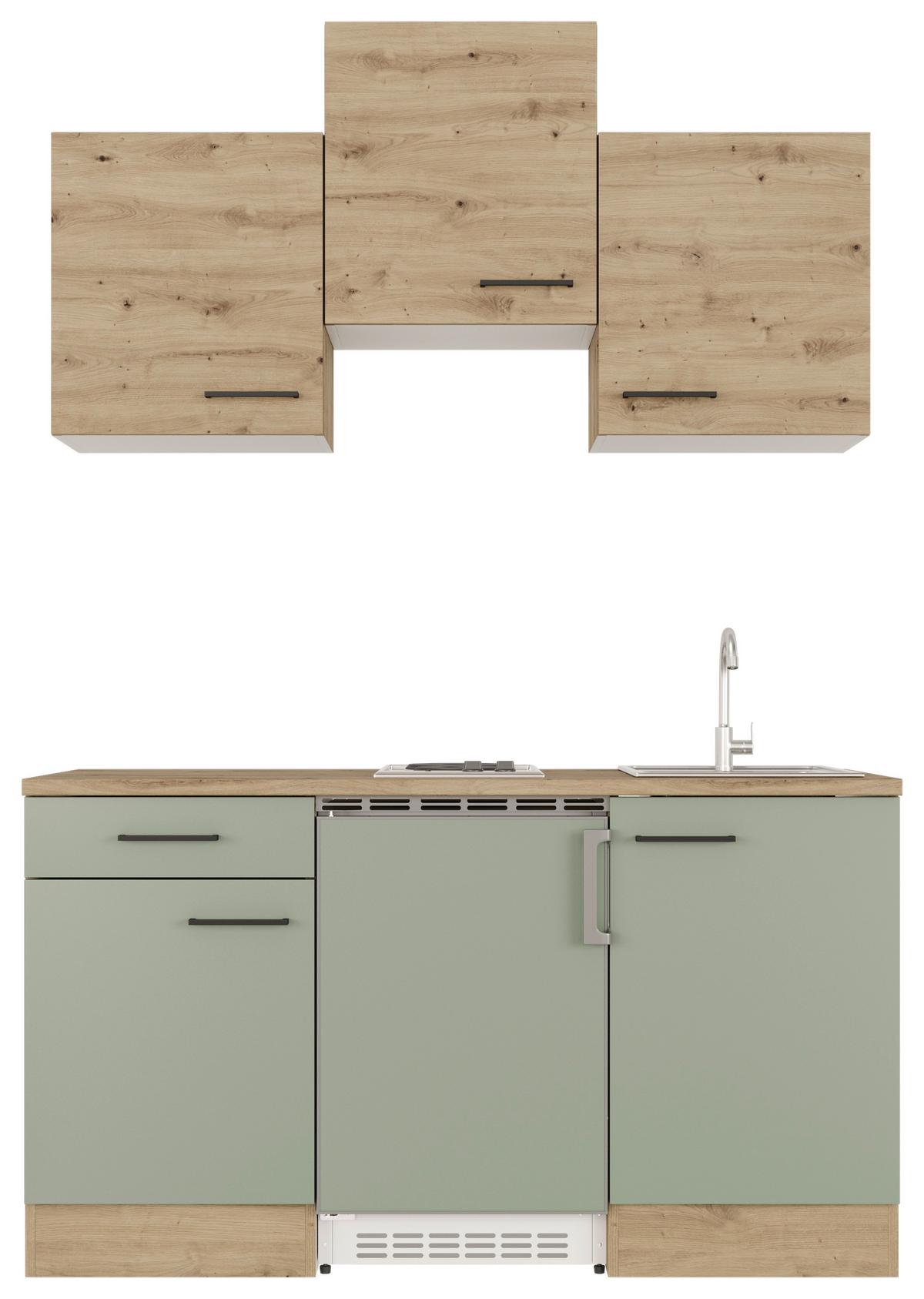 Miniküche Cara ca. 151 cm Grün/Eiche - Schwarz/Eiche Artisan, Basics, Holzwerkstoff/Metall (150,5cm) - FlexWell