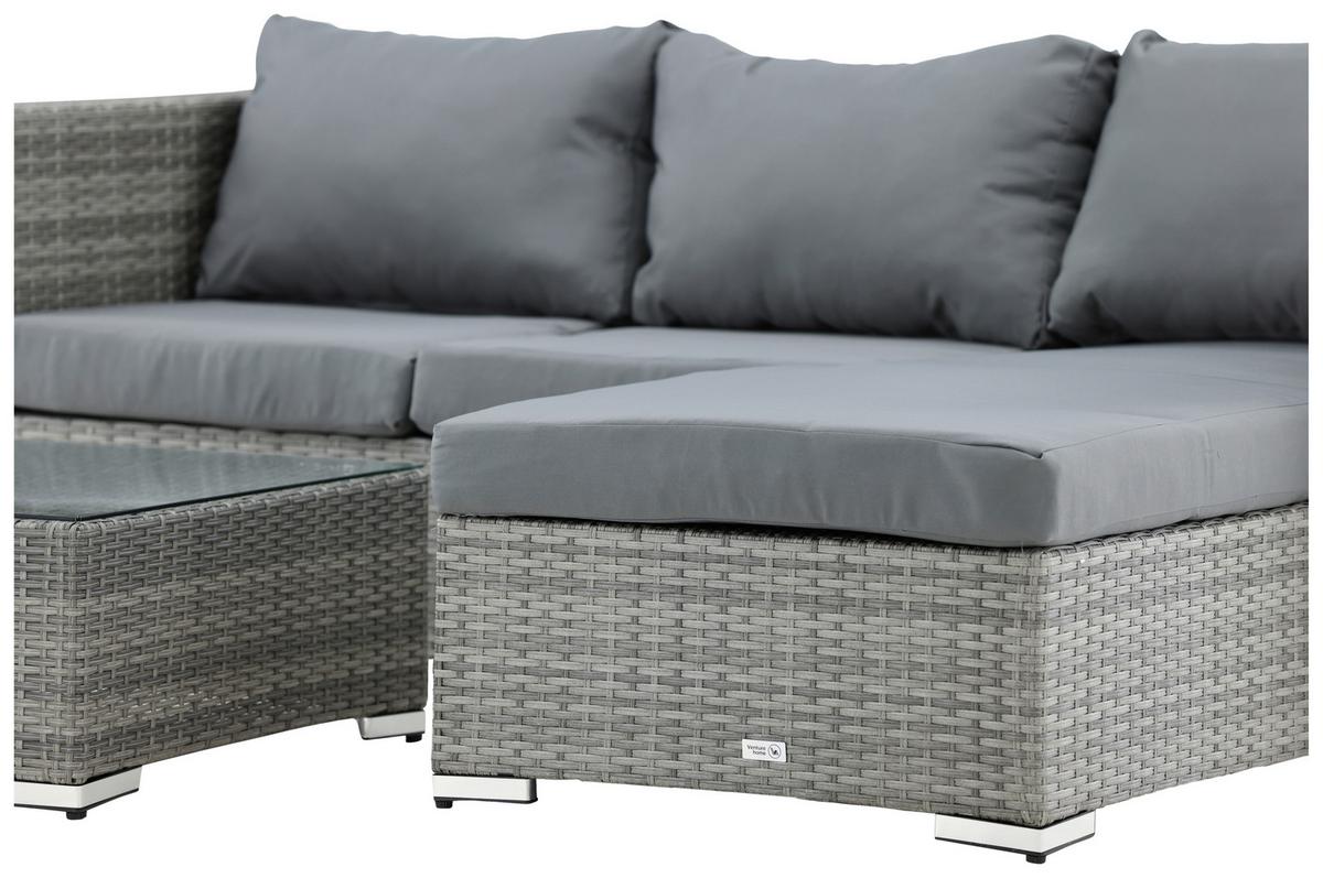 Dining-Loungeset Rotterdam ca. 202x160 cm Grau - Grau, KONVENTIONELL, Glas/Kunststoff - Gardenson