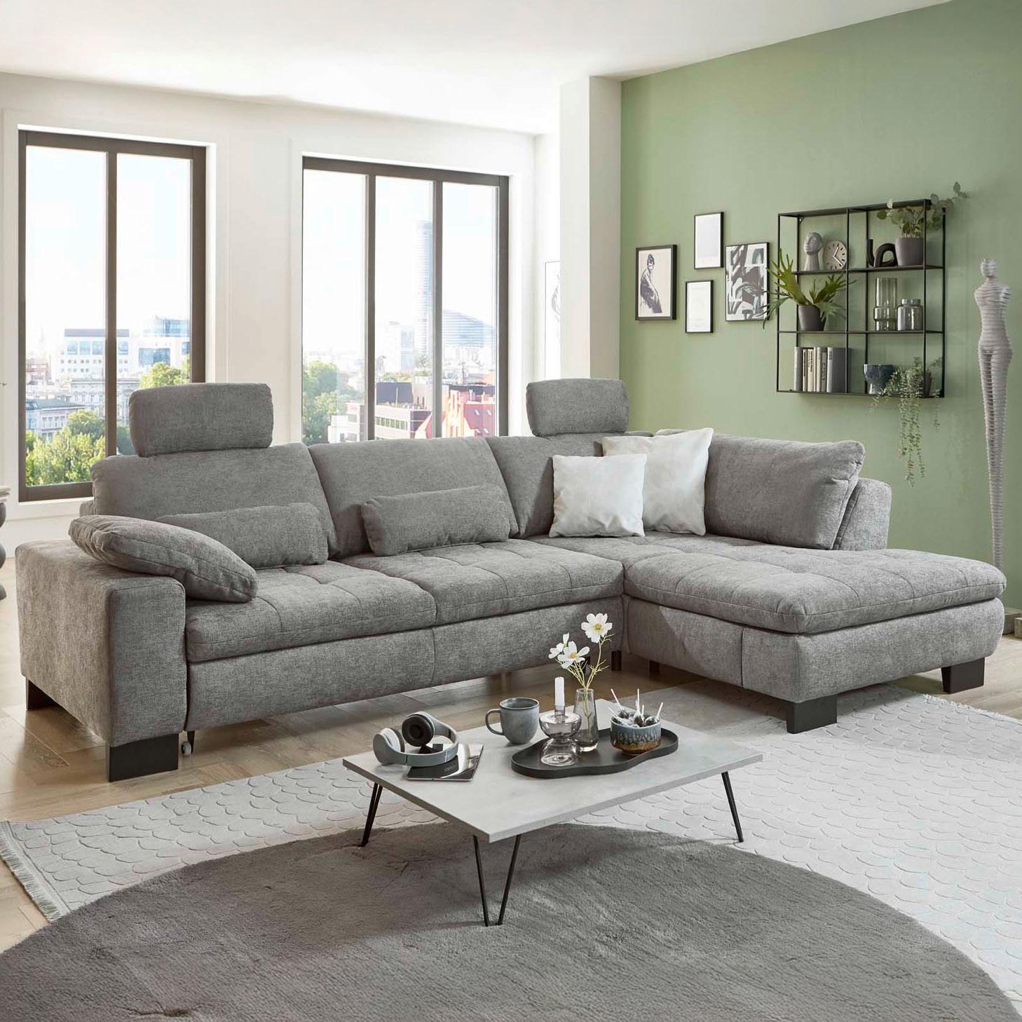 Ecksofa Lando Grau - Schwarz/Grau, MODERN, Textil/Metall (289/84/197cm) - Premium Living