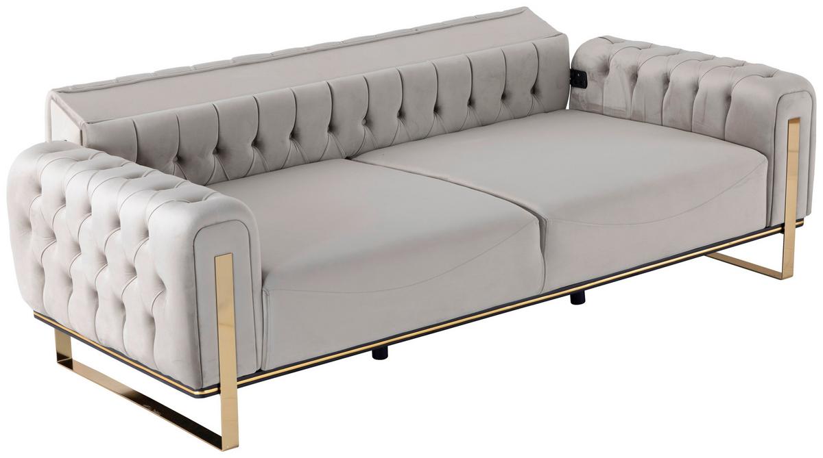 SOFA TRZYOSOBOWA PERLA - greige/kolor złoty, Design, tkanina (236/93/83cm) - Livetastic
