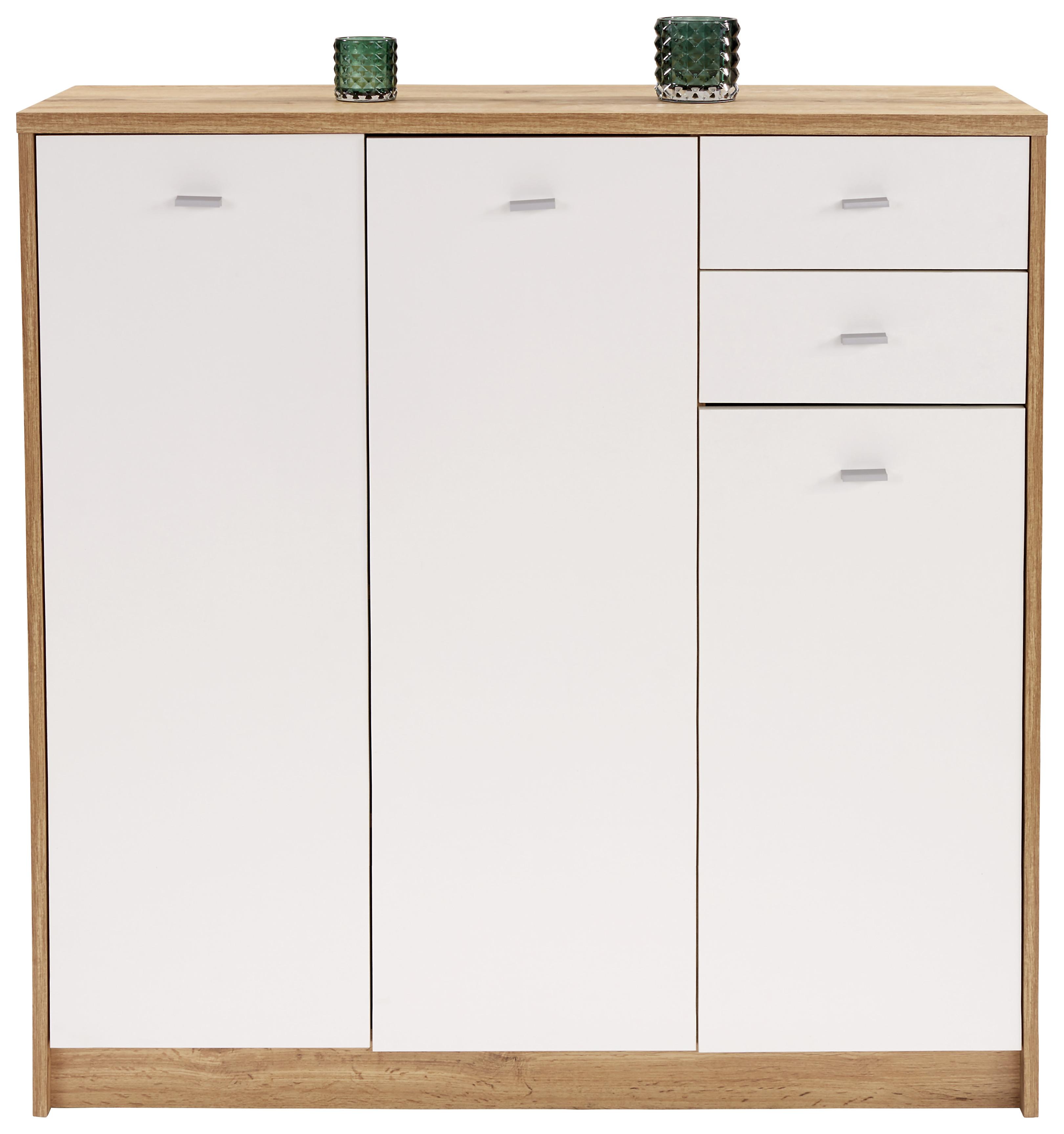 KOMODA 4-YOU NEW YUK09 - chromowy/biały, Modern, materiał drewnopochodny/tworzywo sztuczne (109,1/111,4/34,6cm)