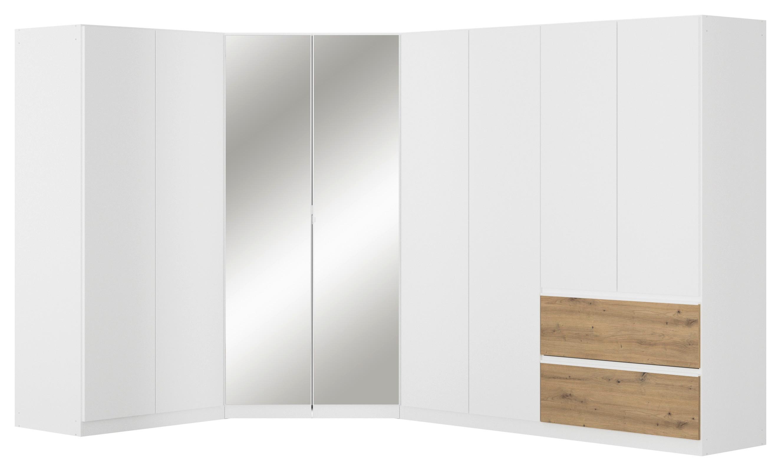 Kotna Omara Za Oblačila Costa, Bela, Barva Hrasta - barve kroma/bela, Moderno, leseni material (208/197/298cm) - Rauch Möbel