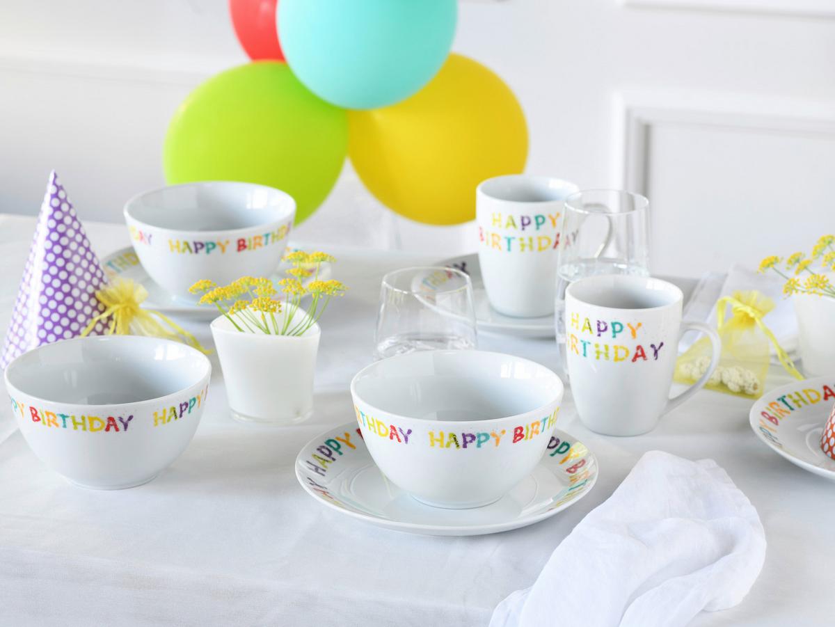 Servis Za Zajtrk Happy Birthday, 12-Delni - večbarvno, Basics, keramika - Creatable