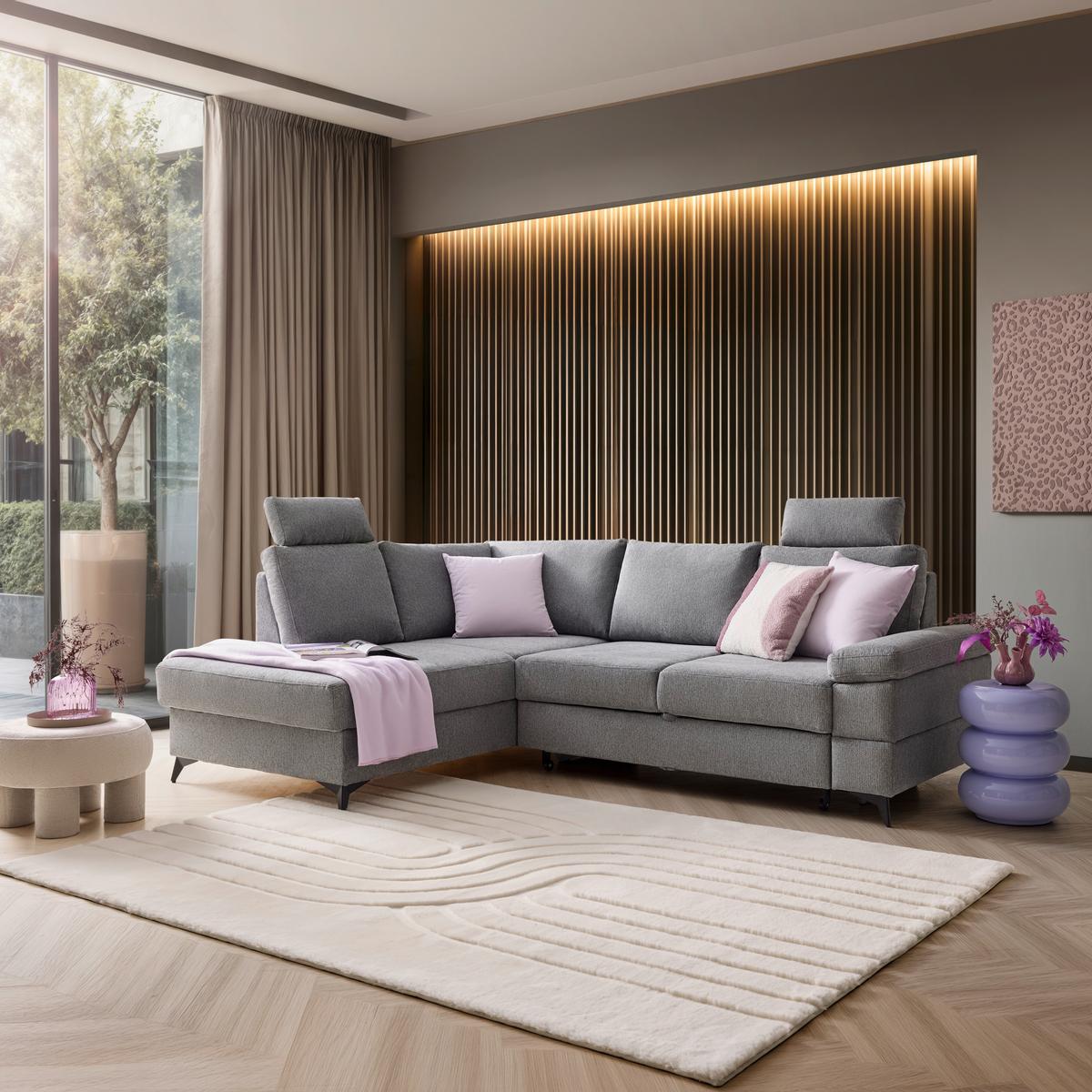 Ecksofa Sara Grau - Schwarz/Grau, MODERN, Textil/Metall (189/87-103/250cm) - Mömax