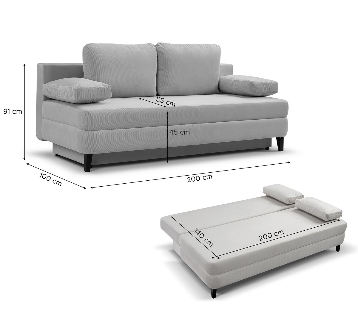 Schlafsofa Sorto Hellgrau - Hellgrau/Schwarz, Basics, Holz/Textil (200/91/100cm) - MID.YOU