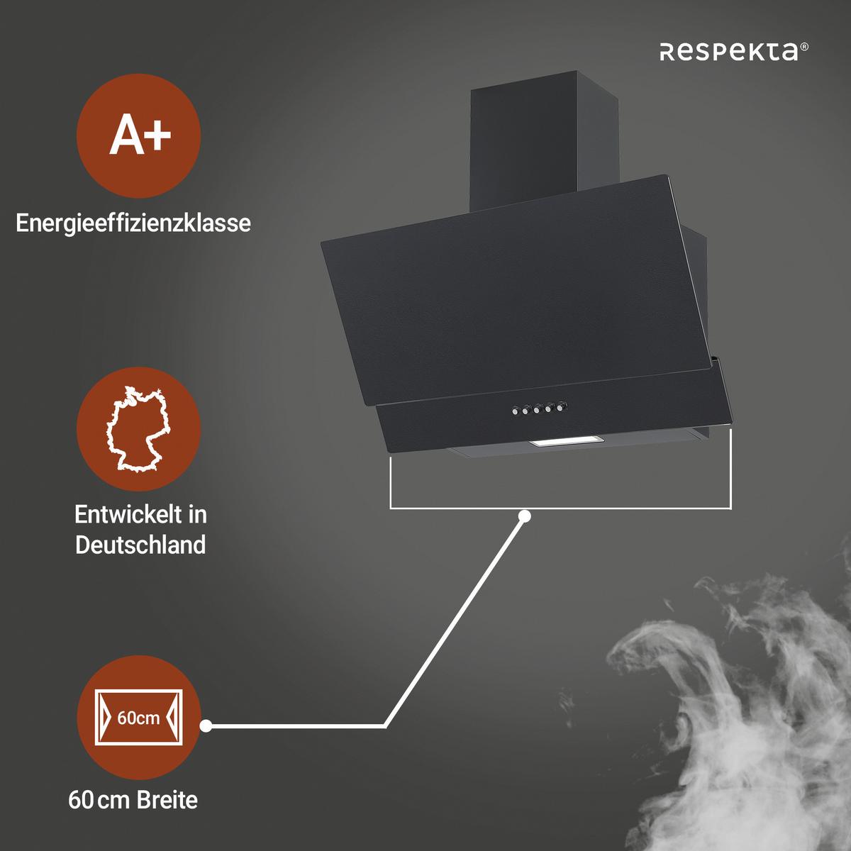 Dunstabzugshaube Respekta Sasha CH35060MS-19 Schwarz - Schwarz, Trend, Glas/Metall (60/59,5-87,5/26,3cm) - Respekta