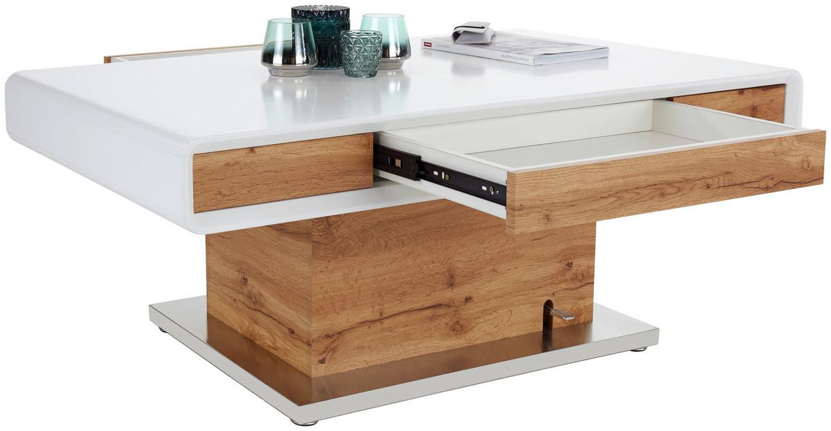 Klubska Miza Kopenhagen, Hrast, Bela, Nastavljiva - barve nerjavečega jekla/barve hrasta, Moderno, kovina/leseni material (130/49-78/70cm)